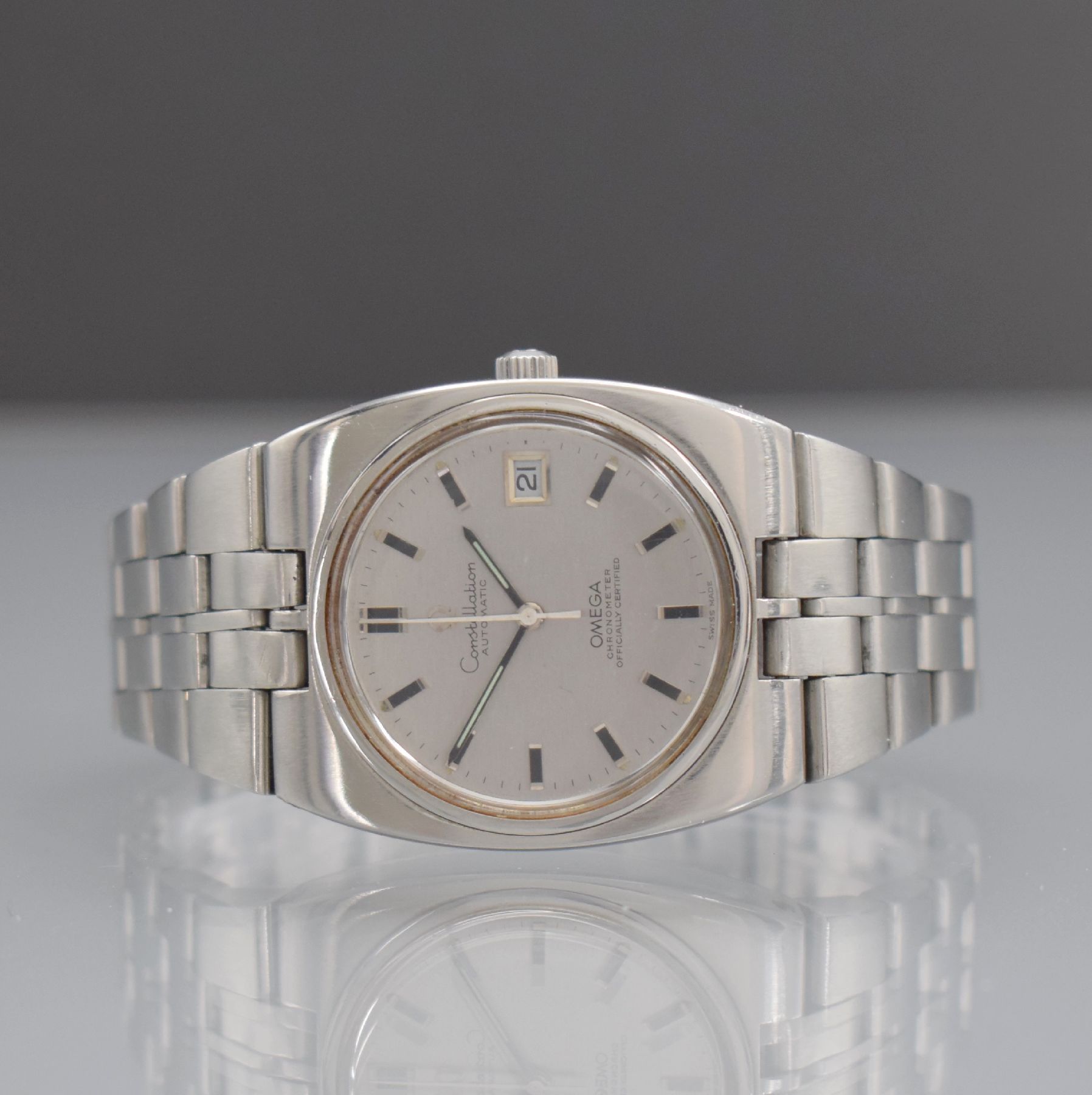 Omega Constellation Chronometer Herrenarmbanduhr, Schweiz um 1969, Automatik, Ref. 166.066-168.046, Edelstahlgeh. inkl. orig. Gliederband m. ...