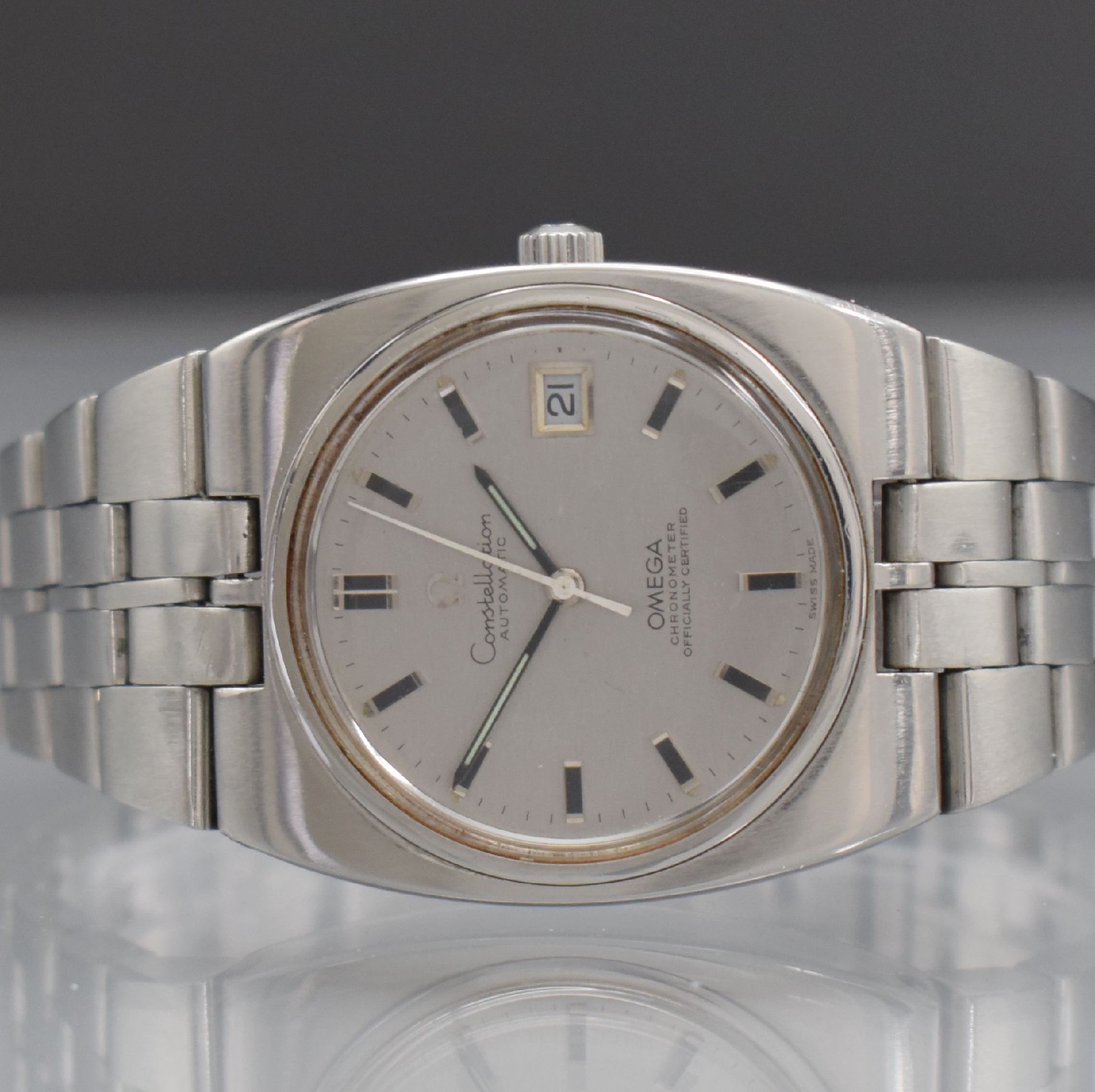 Detail a: Omega Constellation Chronometer Herrenarmbanduhr, Schweiz um 1969, Automatik, Ref. 166.066-168.046, Edelstahlgeh. inkl. orig. Gliederband m. ...