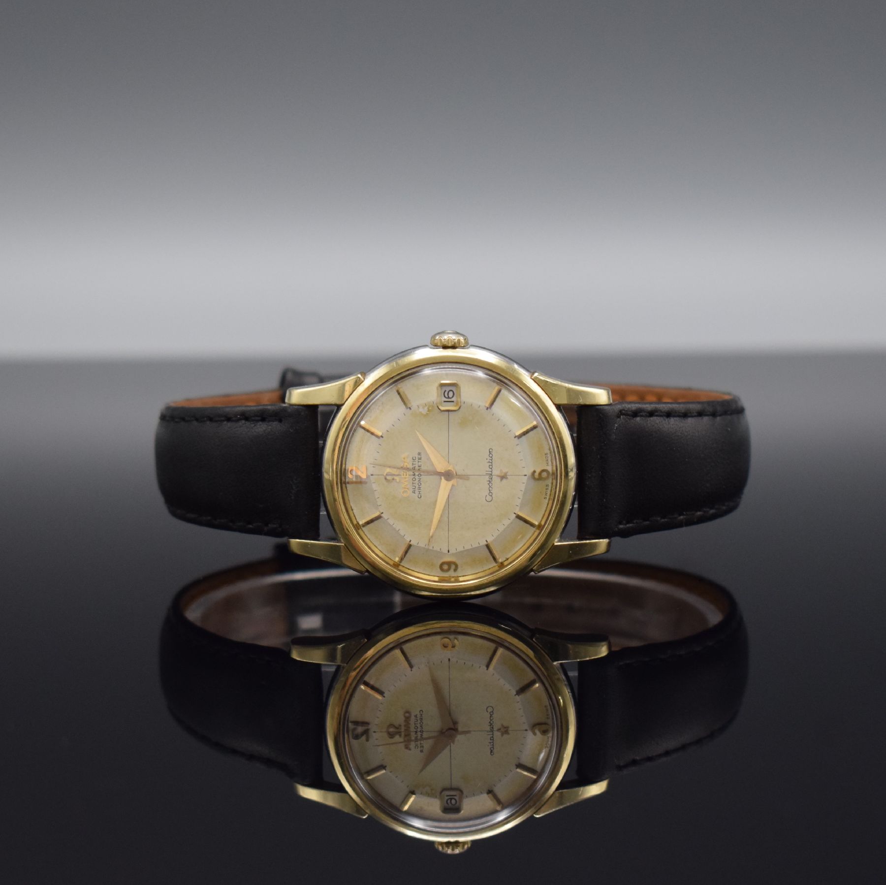 OMEGA Constellation Chronometer Armbanduhr, Schweiz um 1961, Automatik, Ref. 14393 7 SC, Metallgeh. mit Goldhaube, im Zentrum des Schraubbodens ...