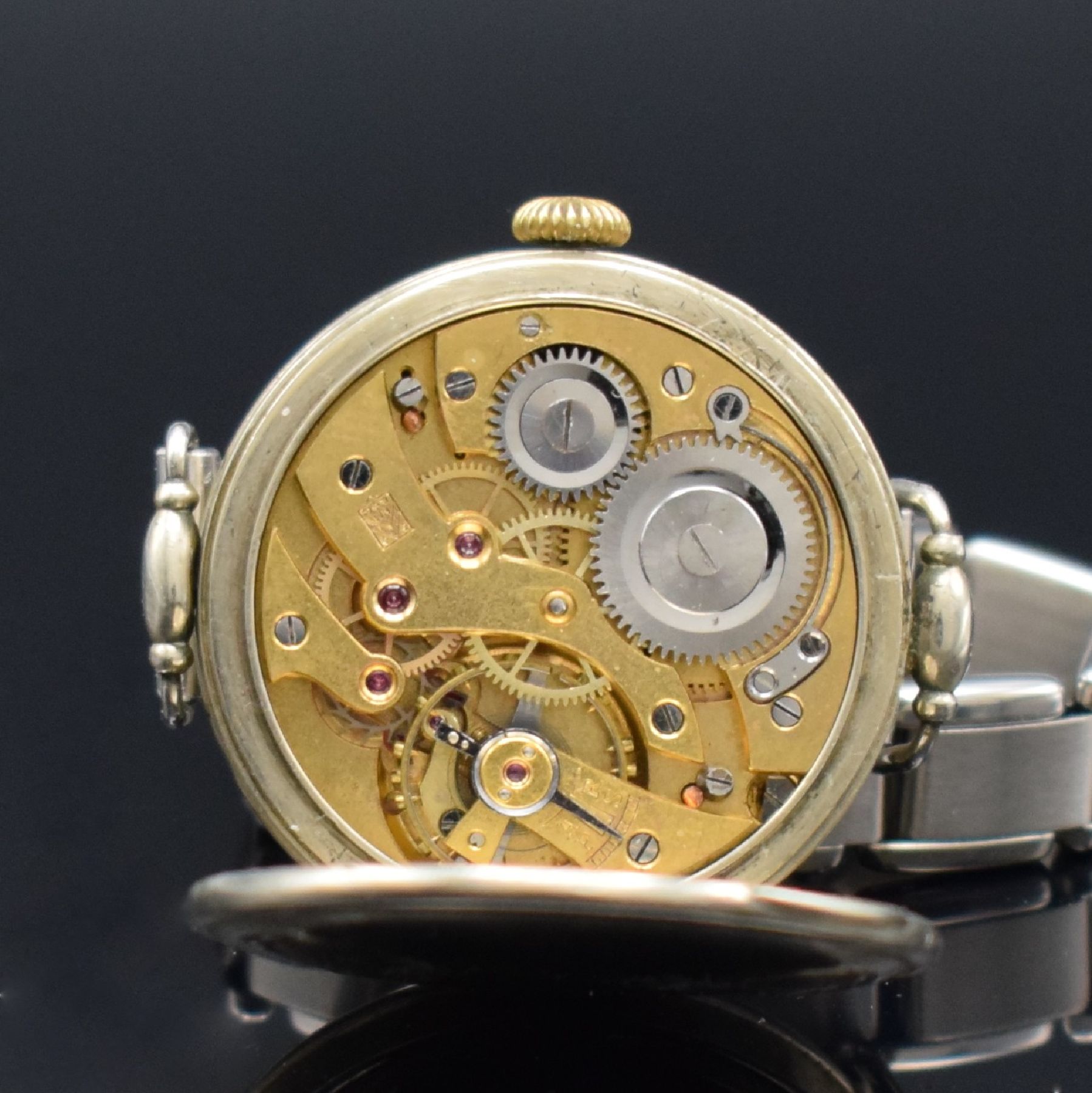 Detail g: HENRY MOSER & Cie frühe Herrenarmbanduhr, Schweiz f. d. russischen Markt um 1920, Zifferbl., Cuvette & Werk sign., 4-teil. Nickelgeh., Glasrand & ...