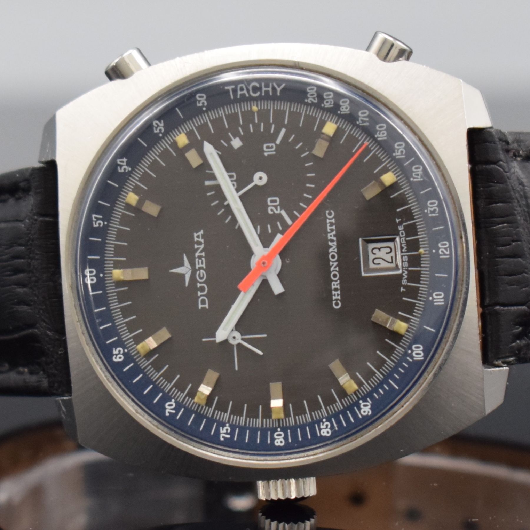 Detail a: DUGENA seltener Armbandchronograph Chronomatic in Stahl, Automatik mit Microrotor, Schweiz für den dtsch. Markt um 1968, Edelstahlgeh., Boden ...