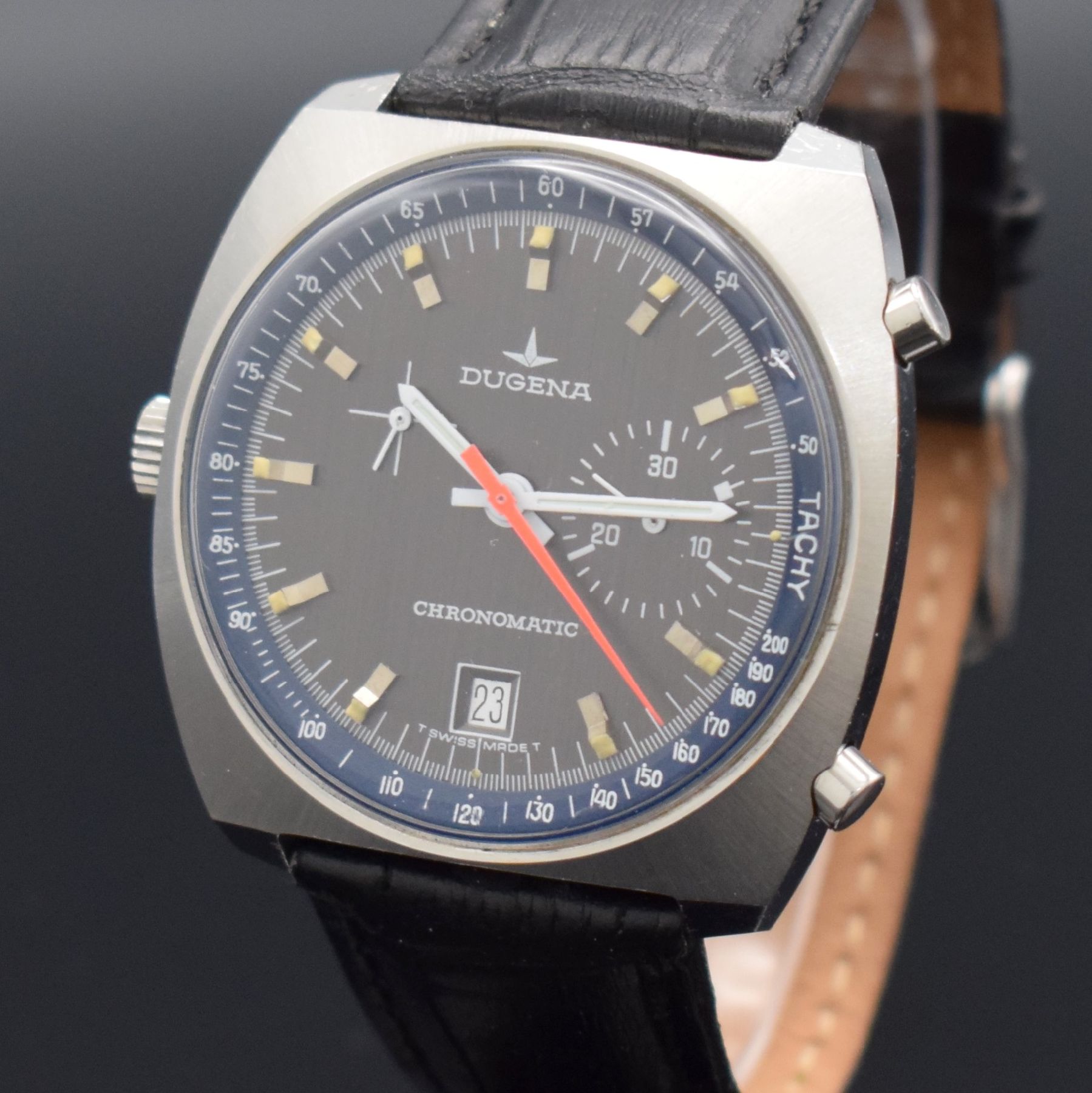 Detail c: DUGENA seltener Armbandchronograph Chronomatic in Stahl, Automatik mit Microrotor, Schweiz für den dtsch. Markt um 1968, Edelstahlgeh., Boden ...
