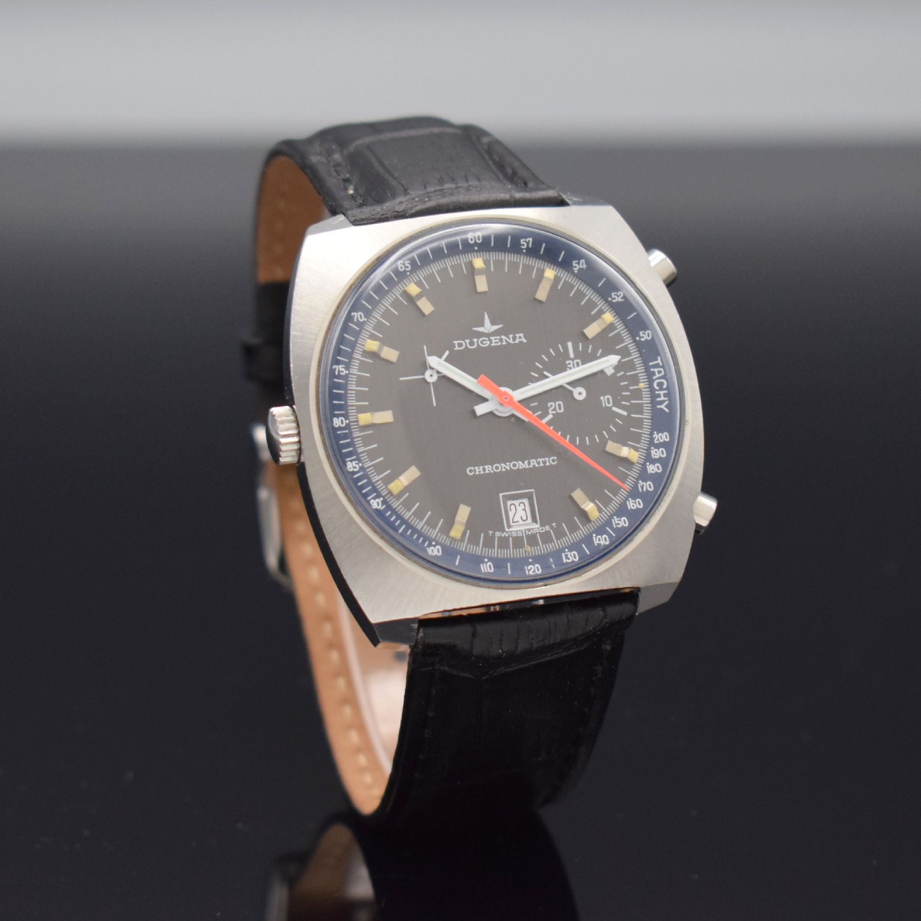 Detail f: DUGENA seltener Armbandchronograph Chronomatic in Stahl, Automatik mit Microrotor, Schweiz für den dtsch. Markt um 1968, Edelstahlgeh., Boden ...