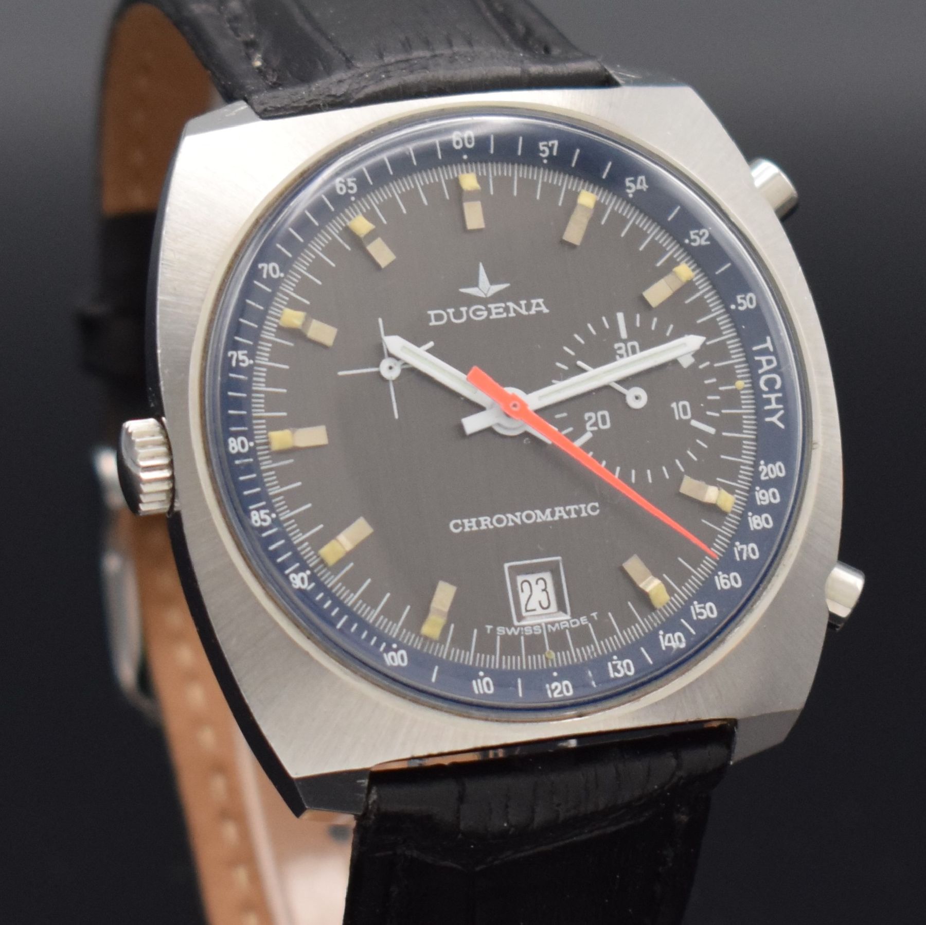 Detail g: DUGENA seltener Armbandchronograph Chronomatic in Stahl, Automatik mit Microrotor, Schweiz für den dtsch. Markt um 1968, Edelstahlgeh., Boden ...