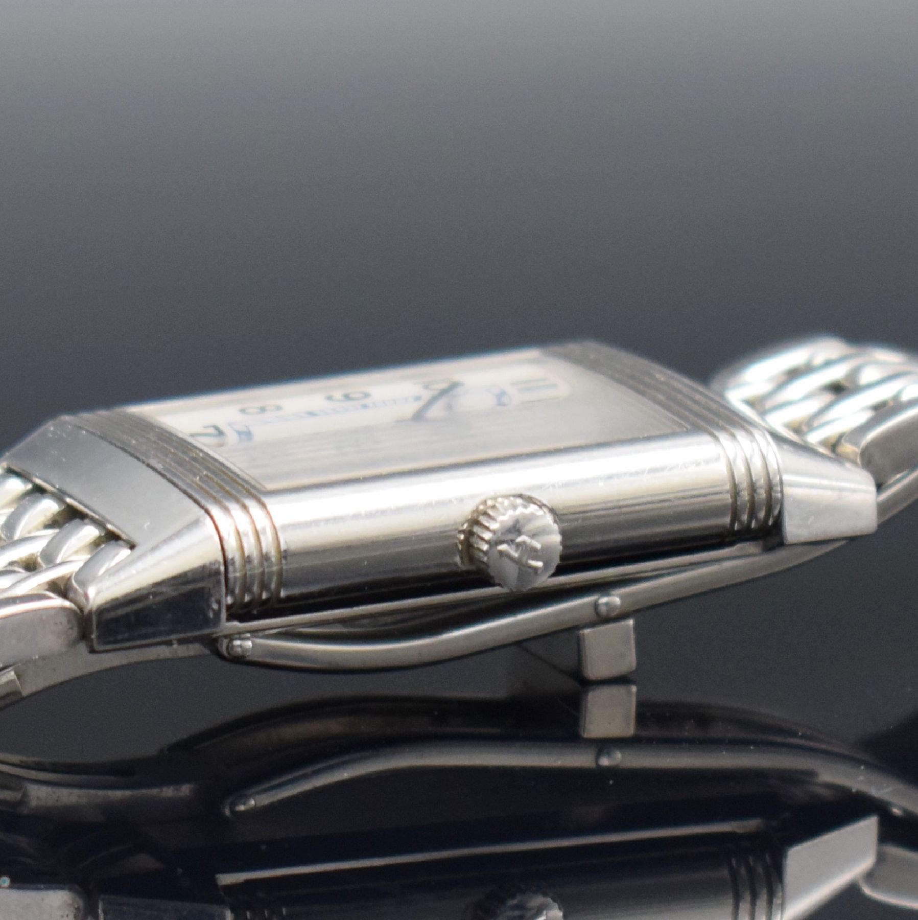 Detail g: Jaeger-LeCoultre Reverso Classic Armbanduhr in Stahl, Schweiz lt. beiliegender Garantie- Karte verk. 2007, quarz, rechteck. Wendegeh., orig. ...