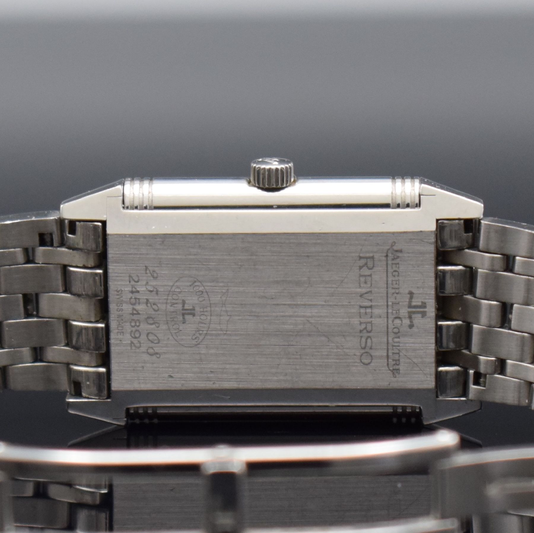 Detail h: Jaeger-LeCoultre Reverso Classic Armbanduhr in Stahl, Schweiz lt. beiliegender Garantie- Karte verk. 2007, quarz, rechteck. Wendegeh., orig. ...