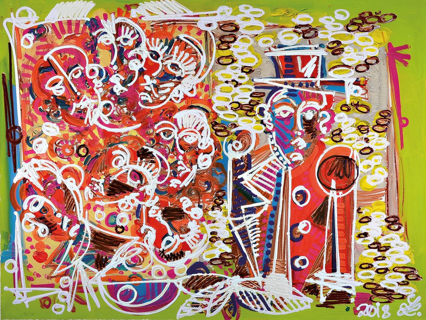 Leon Löwentraut, geb. 1998, "Reduced Inequalities" ,2018, Pigmentdruck und Acryl auf Bütten, von Hand übermalt, handsign., num. 4/50, ...