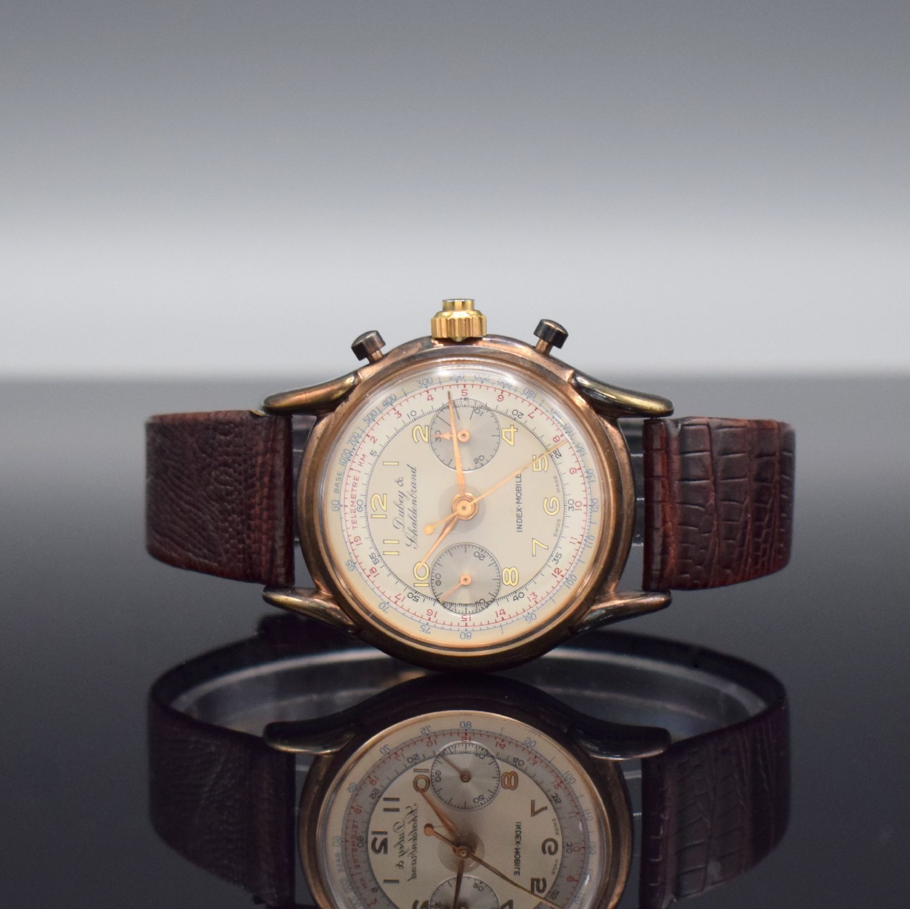 DUBEY & SCHALDENBRAND Index-Mobile Semi- Rattrapante Chronograph, Schweiz um 1945/ 1990, Handaufzug, aus Restbeständen montierte Werke von ca. 1945, ...