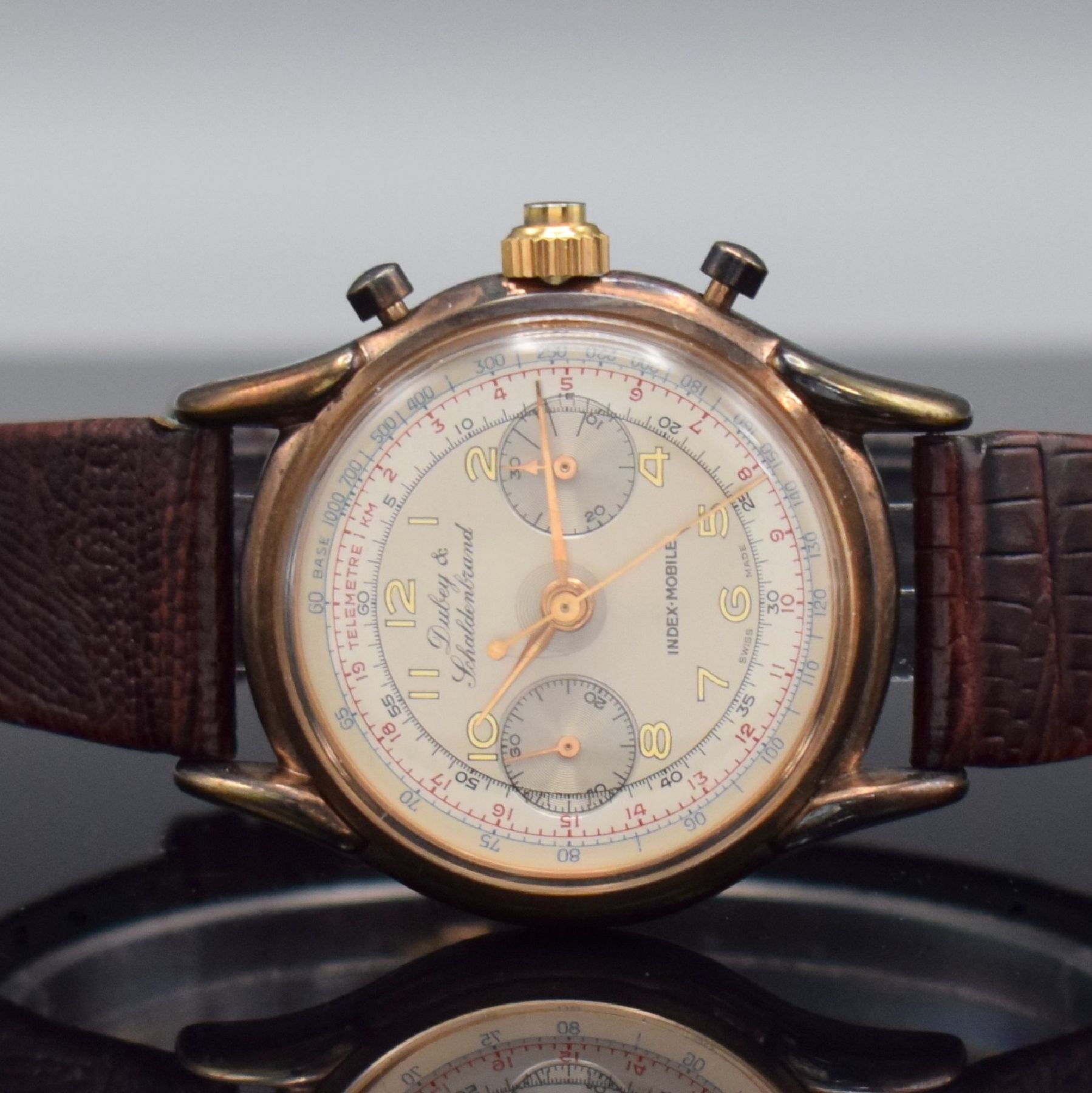 Detail a: DUBEY & SCHALDENBRAND Index-Mobile Semi- Rattrapante Chronograph, Schweiz um 1945/ 1990, Handaufzug, aus Restbeständen montierte Werke von ca. 1945, ...