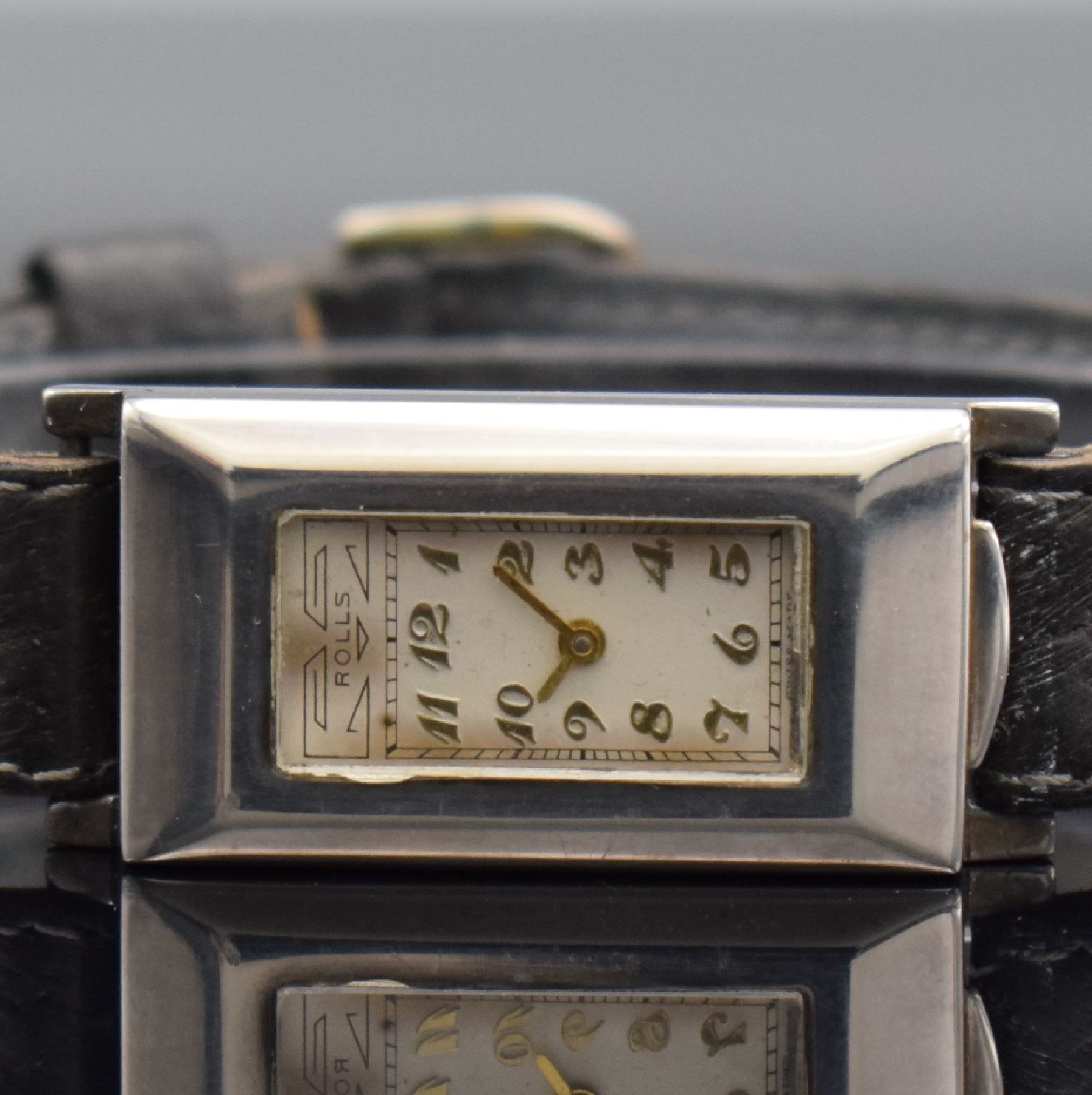 Detail a: ATO ROLLS seltene Armbanduhr mit früher Rüttelautomatik, Schweiz um 1930, Automatik, Scharniergeh. in Silber, orig. Zifferbl. m. aufges. gold. ...