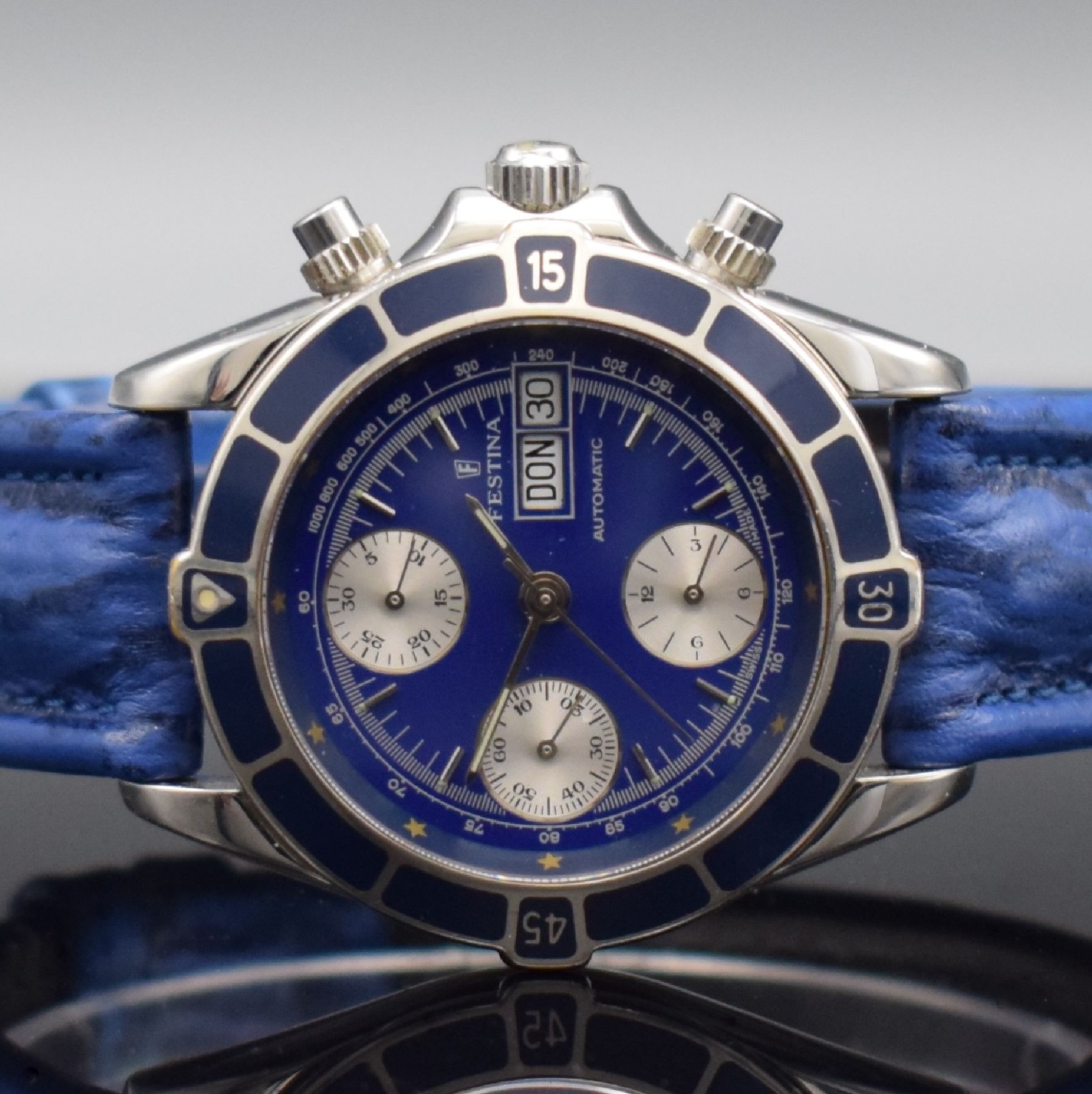 Detail a: FESTINA limitierte Herrenarmbanduhr mit Chronograph, Schweiz um 1995, Automatik, limitierte Auflage v. 500 Stück, beids. vergl. Gehäuse, Boden ...