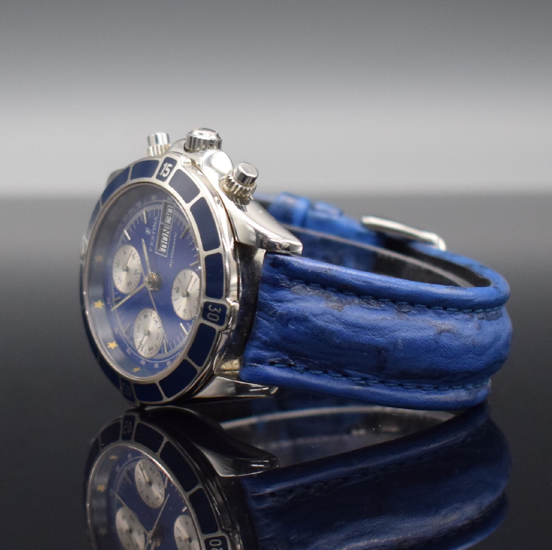 Detail b: FESTINA limitierte Herrenarmbanduhr mit Chronograph, Schweiz um 1995, Automatik, limitierte Auflage v. 500 Stück, beids. vergl. Gehäuse, Boden ...