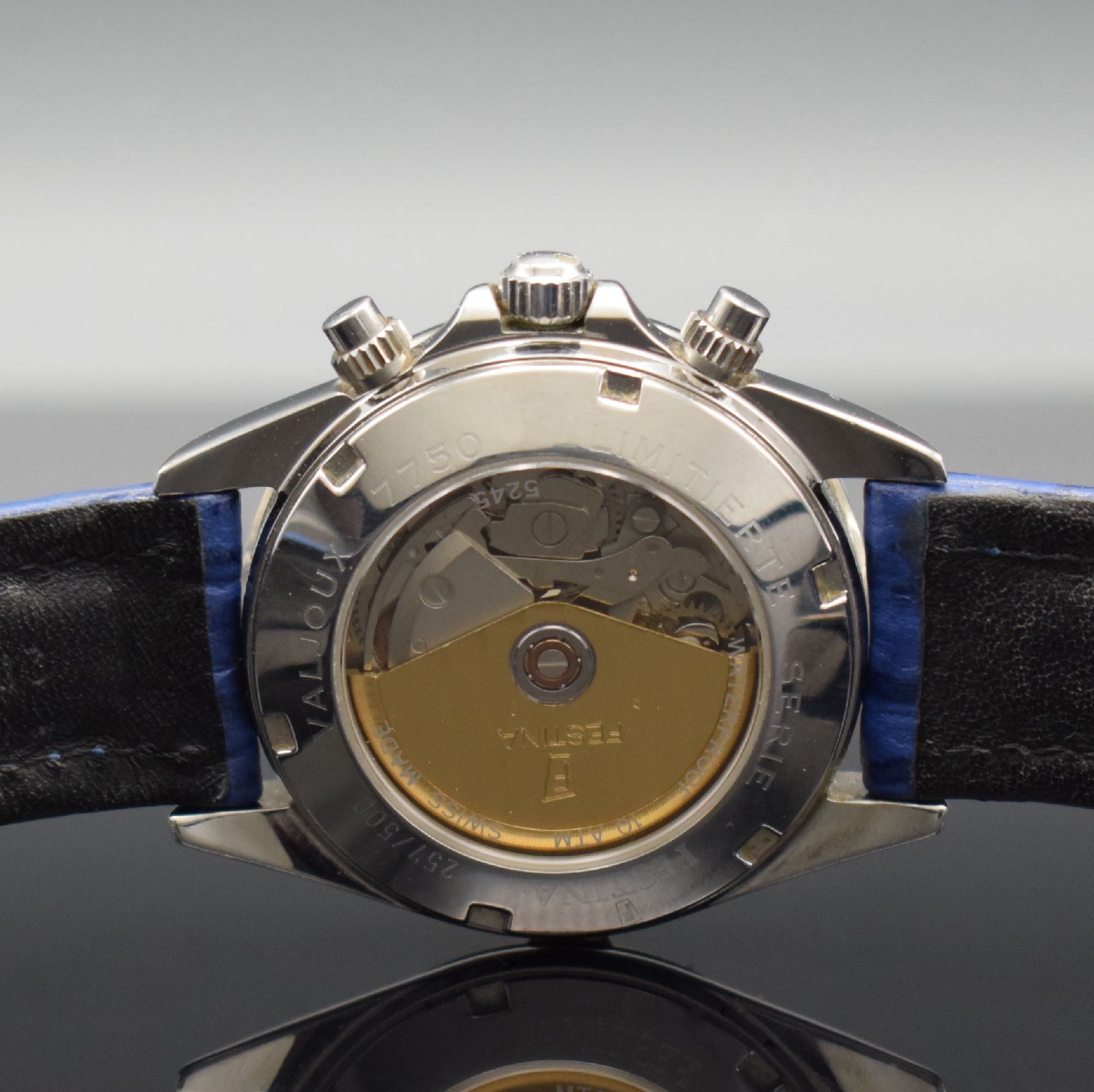 Detail d: FESTINA limitierte Herrenarmbanduhr mit Chronograph, Schweiz um 1995, Automatik, limitierte Auflage v. 500 Stück, beids. vergl. Gehäuse, Boden ...