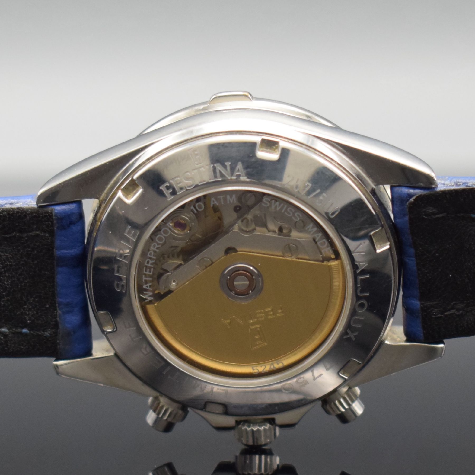 Detail e: FESTINA limitierte Herrenarmbanduhr mit Chronograph, Schweiz um 1995, Automatik, limitierte Auflage v. 500 Stück, beids. vergl. Gehäuse, Boden ...