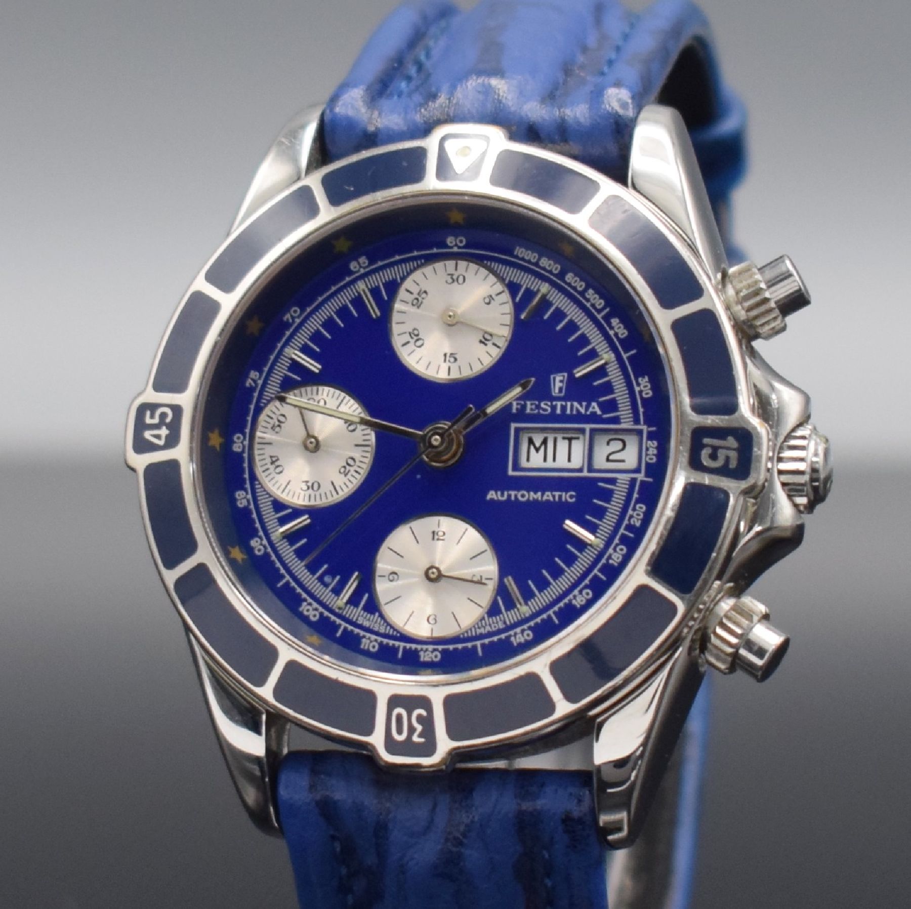 Detail g: FESTINA limitierte Herrenarmbanduhr mit Chronograph, Schweiz um 1995, Automatik, limitierte Auflage v. 500 Stück, beids. vergl. Gehäuse, Boden ...