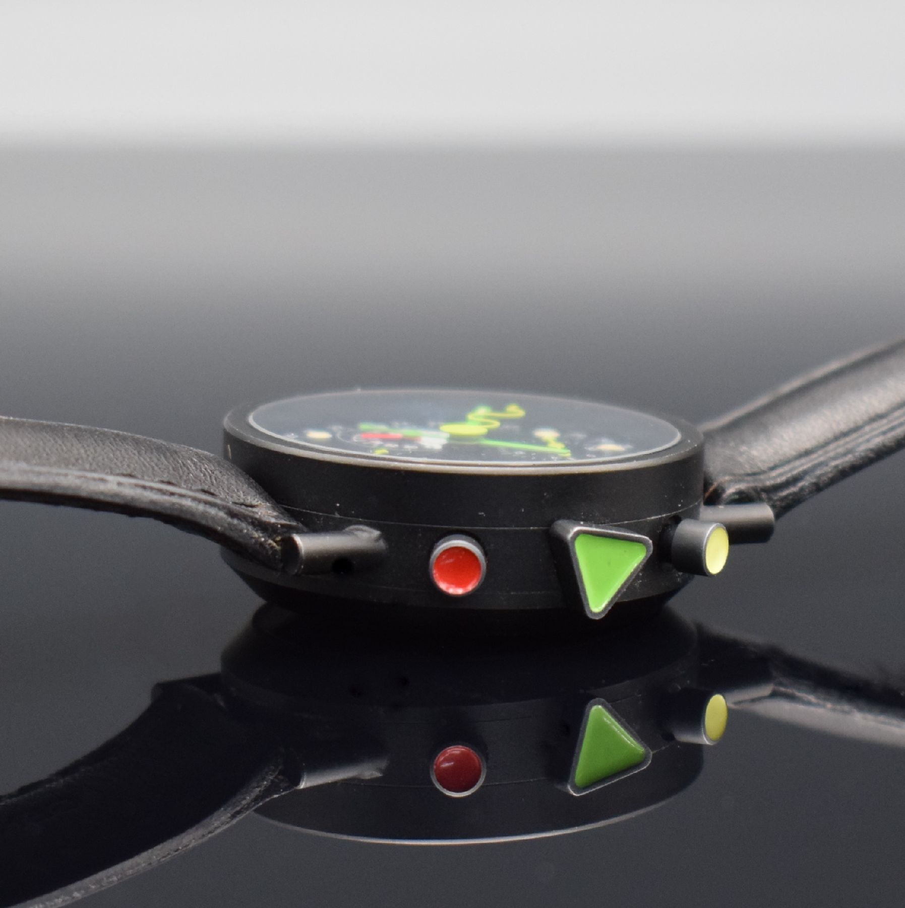 Detail d: ALAIN SILBERSTEIN KRONO Herrenarmbanduhr mit Vollkalender, Chronograph & 24-Stunden- Anzeige, Frankreich um 1995, Automatik, geschwärztes Gehäuse ...