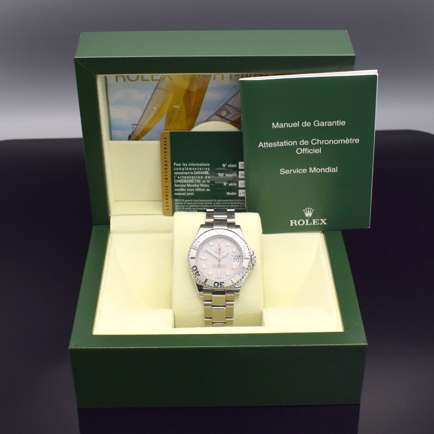 Detail g: ROLEX Oyster Perpetual Date Yacht-Master Mediumarmbanduhr, Schweiz verk. lt. beil. orig. Garantiekarte 07/2011, Automatik, Ref. 168622, Chronometer ...