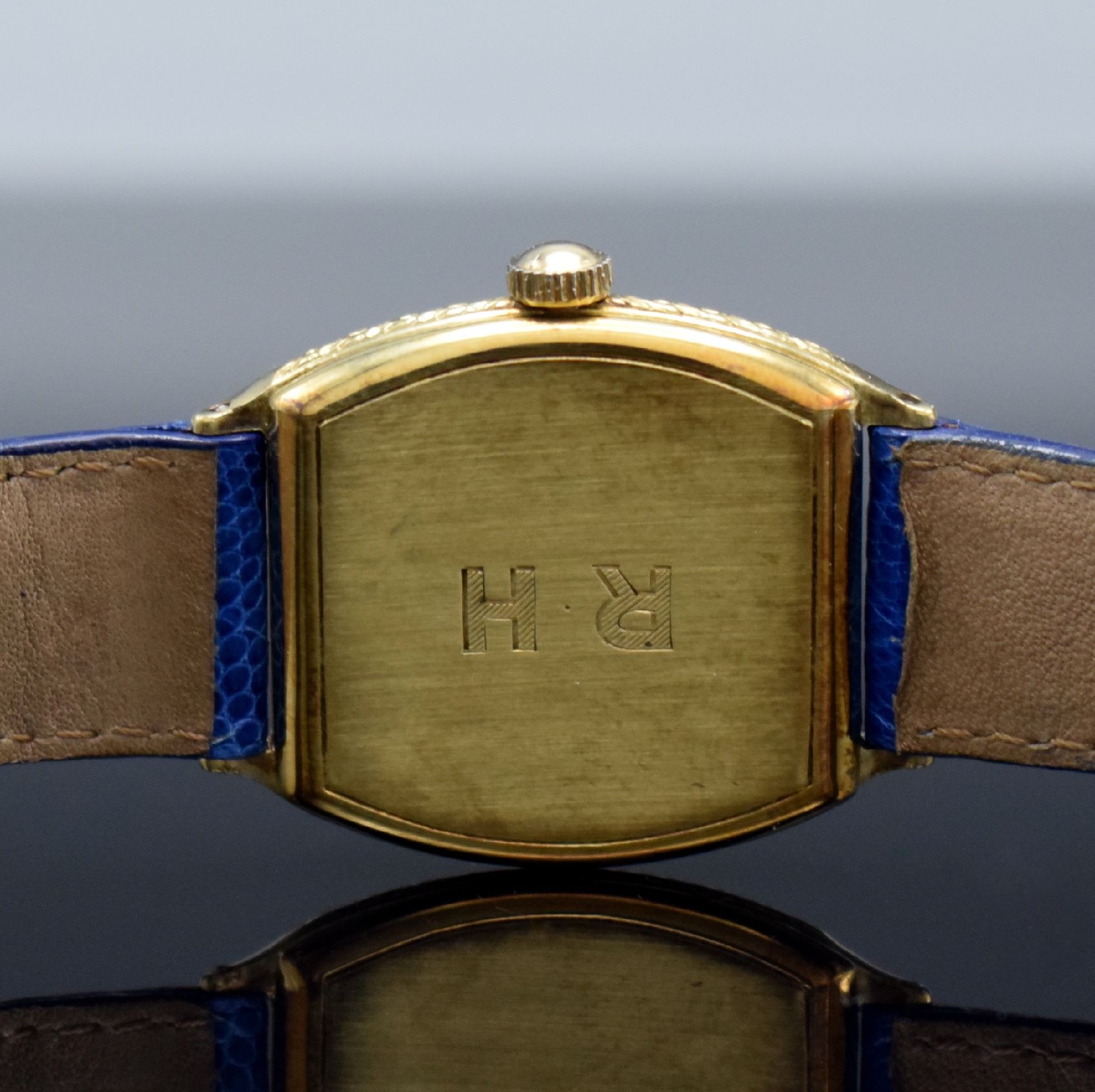 Detail d: HAMILTON Watch Co. Armbanduhr in GG 585/000, USA um 1929, Handaufzug, 3-teil. Gehäuse, Boden & Glasrand aufgedr., silb. Zifferbl. m. arab. Zahlen, ...