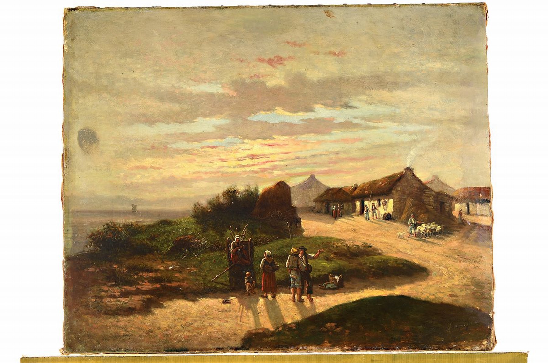 Detail k: Gustave Cesaire Garaud, 1844/47-1914, reges Treiben in einem Dorf am Strand, Öl/Lwd, rechts unten signiert, ca. 54x67cm