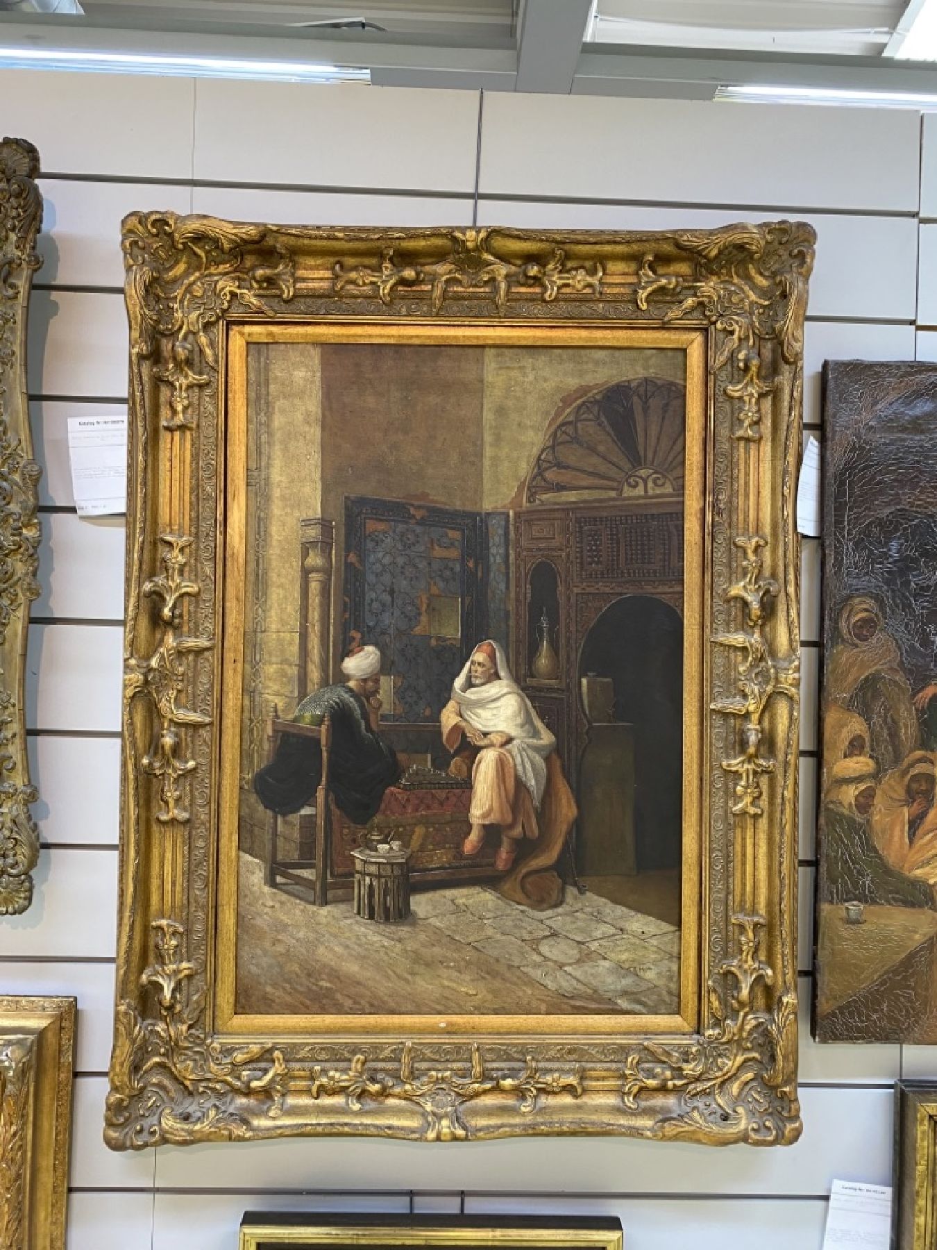 Detail b: Monogrammist M.A., Orientalist, um 1900, zwei Männer beim Tee, Öl/Lwd, rechts unten monogrammiert, ca. 90x60cm, R. ca. 14cm breiter ...