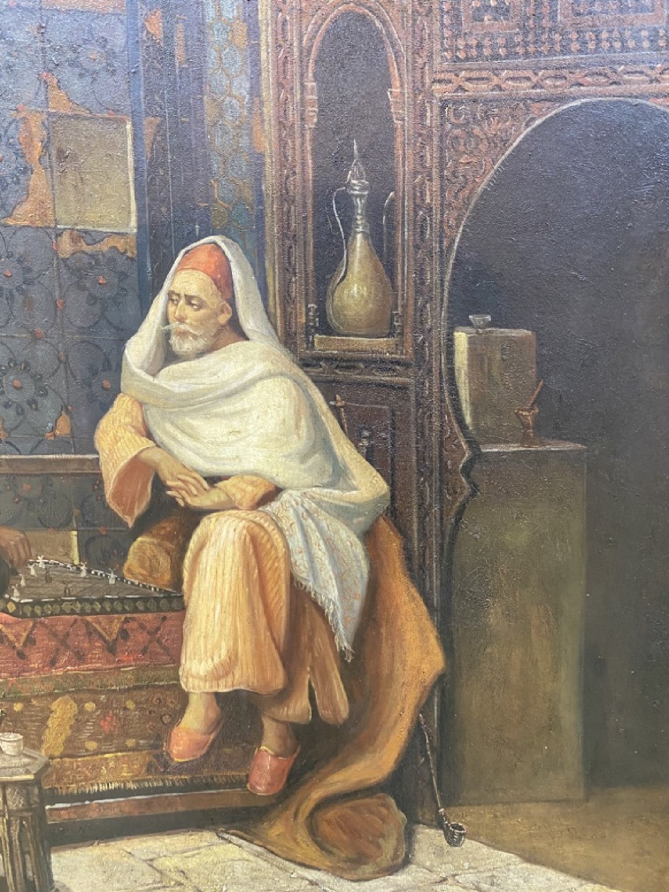 Detail d: Monogrammist M.A., Orientalist, um 1900, zwei Männer beim Tee, Öl/Lwd, rechts unten monogrammiert, ca. 90x60cm, R. ca. 14cm breiter ...