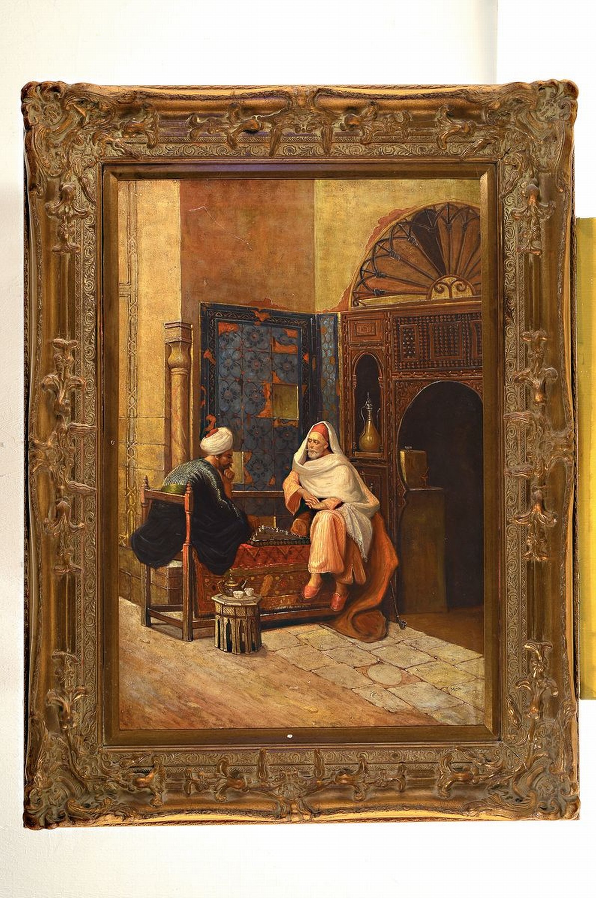 Detail k: Monogrammist M.A., Orientalist, um 1900, zwei Männer beim Tee, Öl/Lwd, rechts unten monogrammiert, ca. 90x60cm, R. ca. 14cm breiter ...
