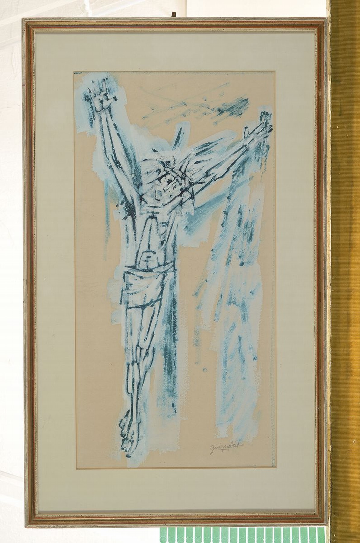 Detail k: Jean-Claude Guignebert, 1921-1989, Gekreuzigter Christus, Kreide und Deckweiß, rechts unten signiert, ca. 40x20cm, PP, u.Gl., R. ca. 52x31cm