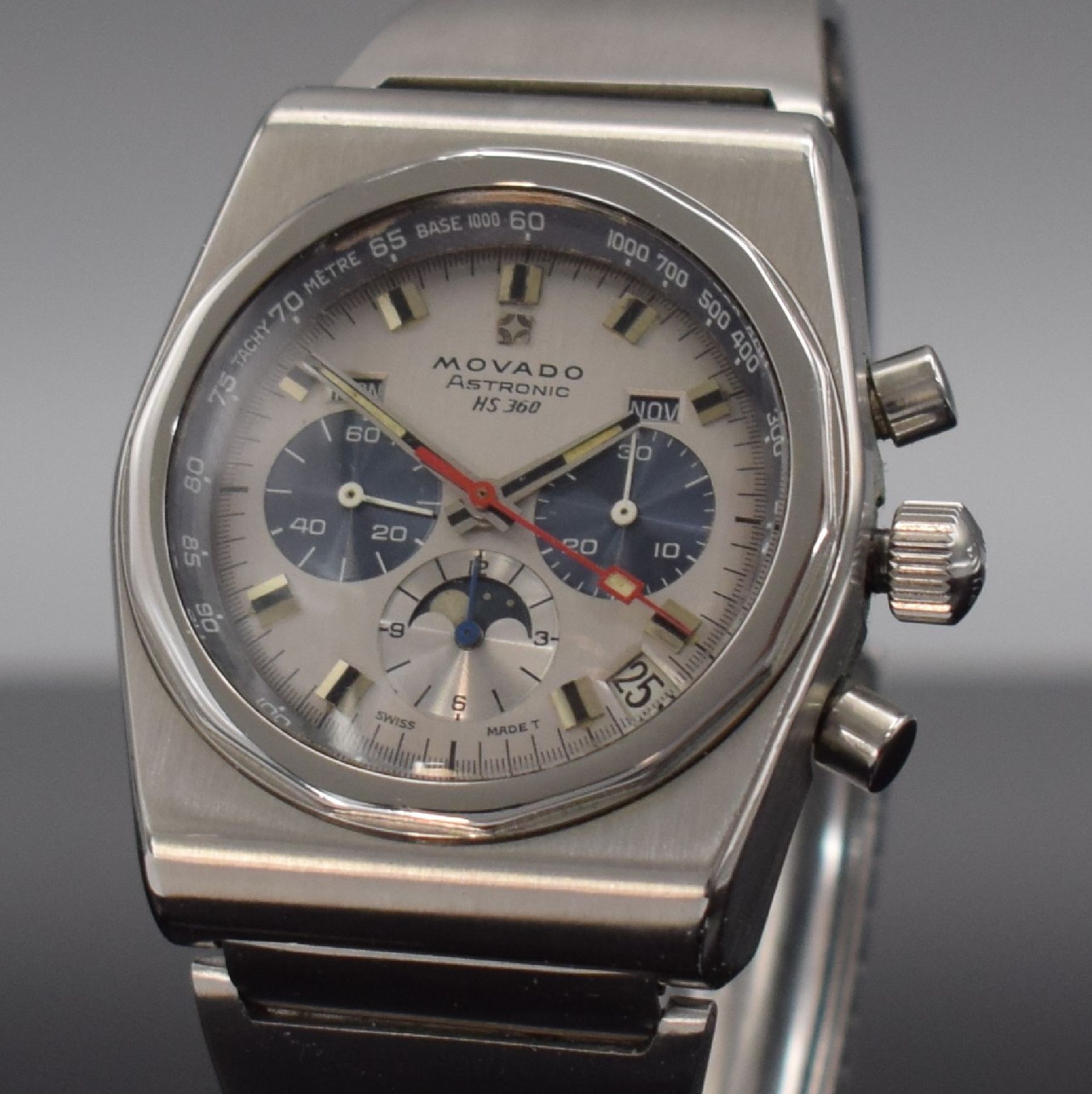 Detail c: MOVADO Astronic Schaltradchronograph mit Vollkalenderanzeige Kaliber 3019PHF, Automatik, Schweiz um 1975, Ref. 01.0010.436, massives Edelstahlgeh. ...