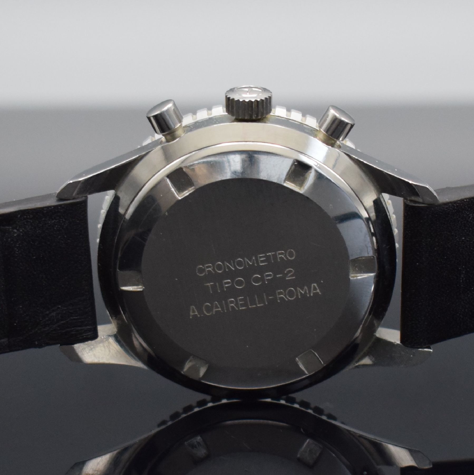 Detail e: ZENITH CRONOMETRO TIPO CP-2 seltener Schaltradchronograph für A. Cairelli Roma, Handaufzug, Schweiz um 1965, unpoliertes, verschr. Geh., schwarze, ...