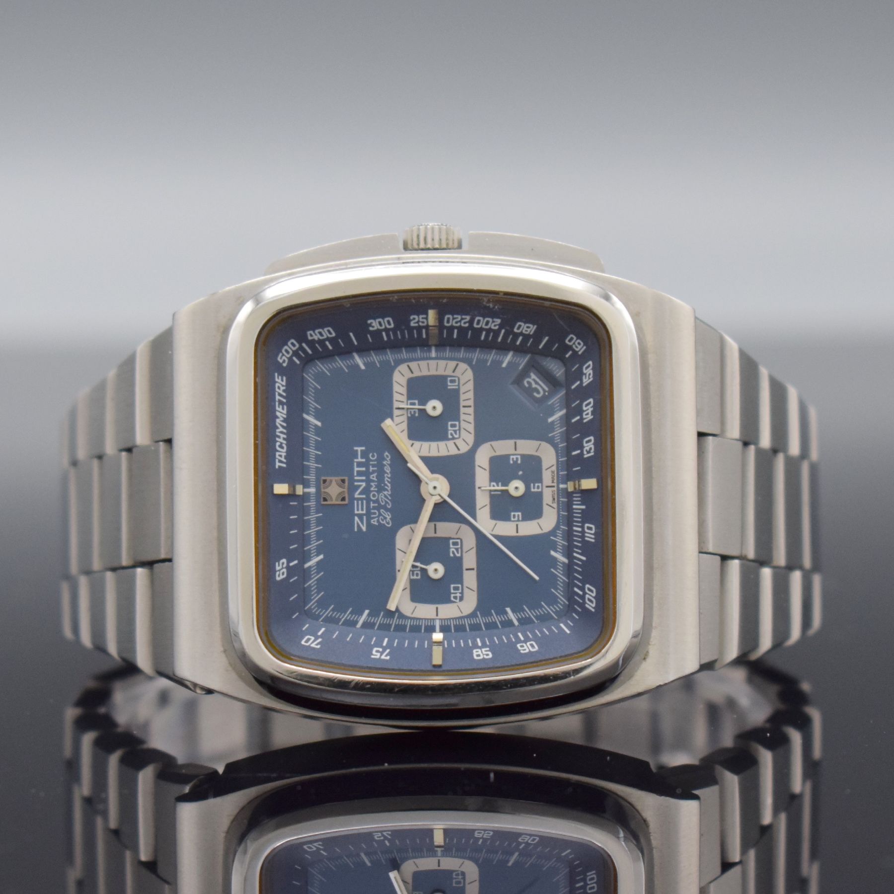 ZENITH "TV" El Primero Schaltradchronograph Referenz 01-0200-415, Automatik, Schweiz um 1975, massives Edelstahlgeh. inkl. orig. ...