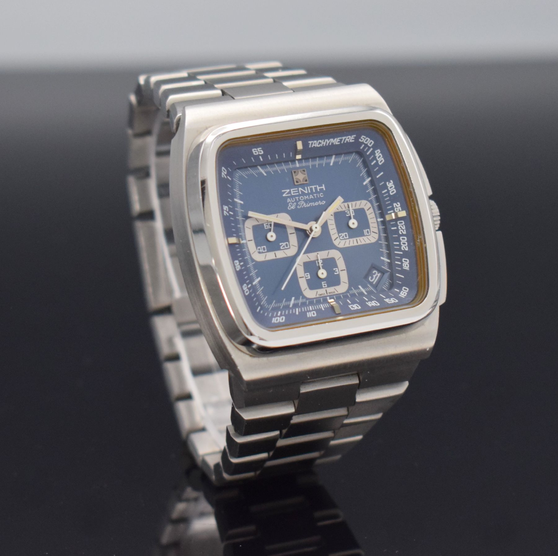 Detail j: ZENITH "TV" El Primero Schaltradchronograph Referenz 01-0200-415, Automatik, Schweiz um 1975, massives Edelstahlgeh. inkl. orig. ...