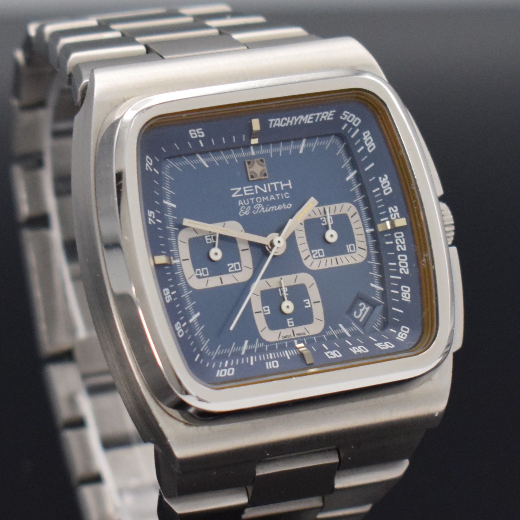Detail k: ZENITH "TV" El Primero Schaltradchronograph Referenz 01-0200-415, Automatik, Schweiz um 1975, massives Edelstahlgeh. inkl. orig. ...