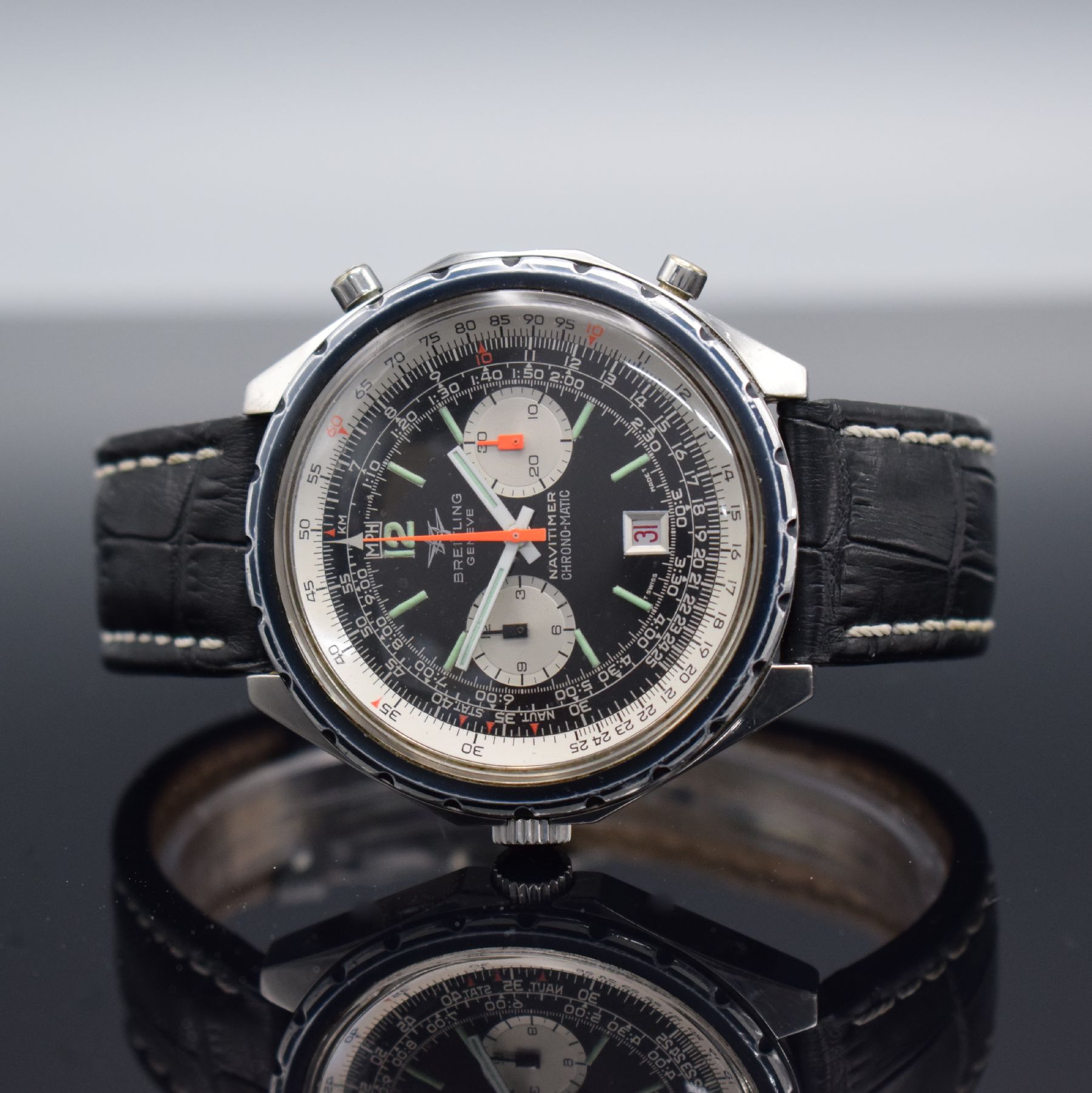 BREITLING Armbandchronograph Navitimer Chrono-Matic Referenz 1806, Automatik, Schweiz um 1972, verschr. Stahlgeh., orig. Krone & Drücker, innen ...