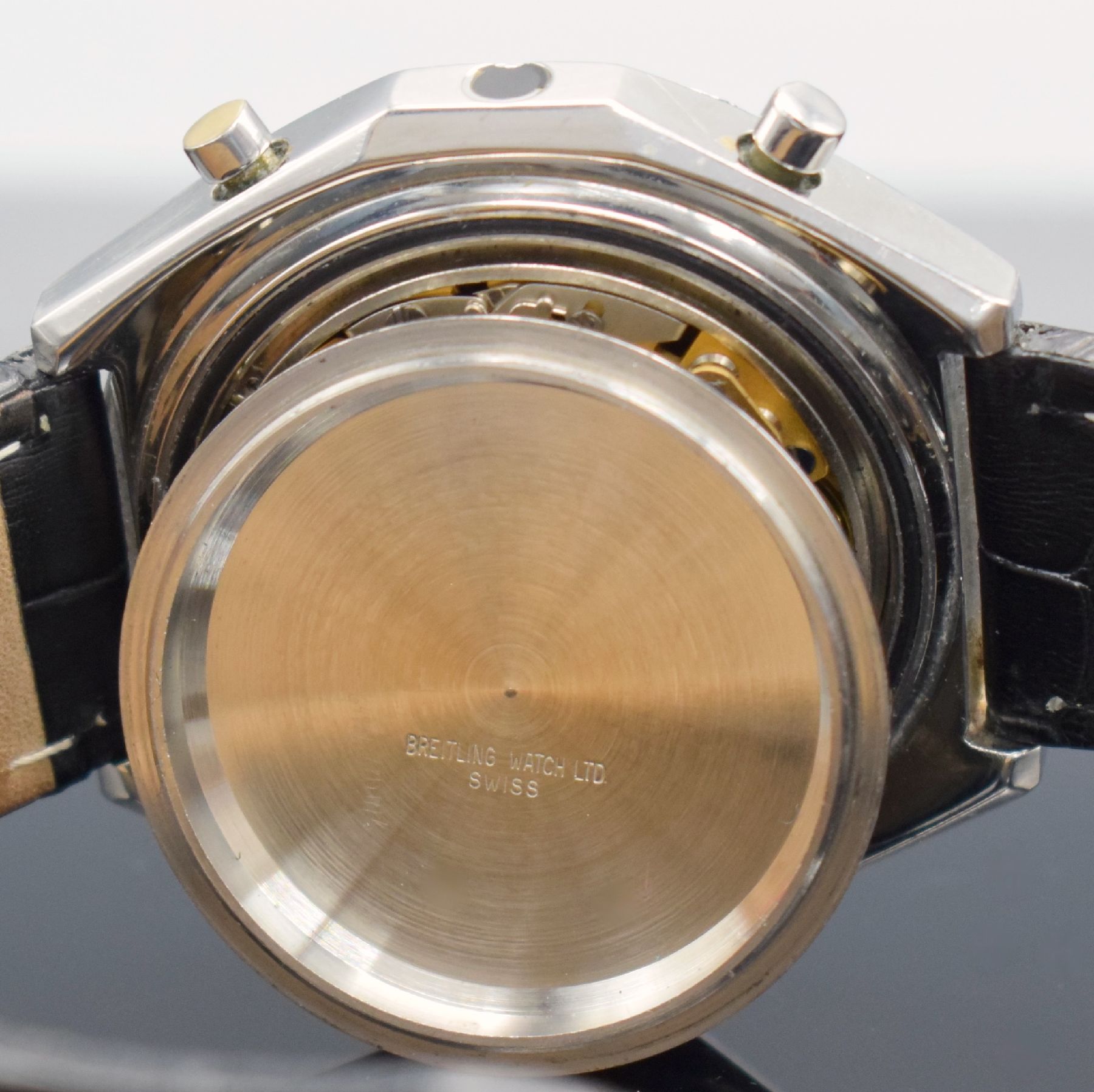 Detail h: BREITLING Armbandchronograph Navitimer Chrono-Matic Referenz 1806, Automatik, Schweiz um 1972, verschr. Stahlgeh., orig. Krone & Drücker, innen ...