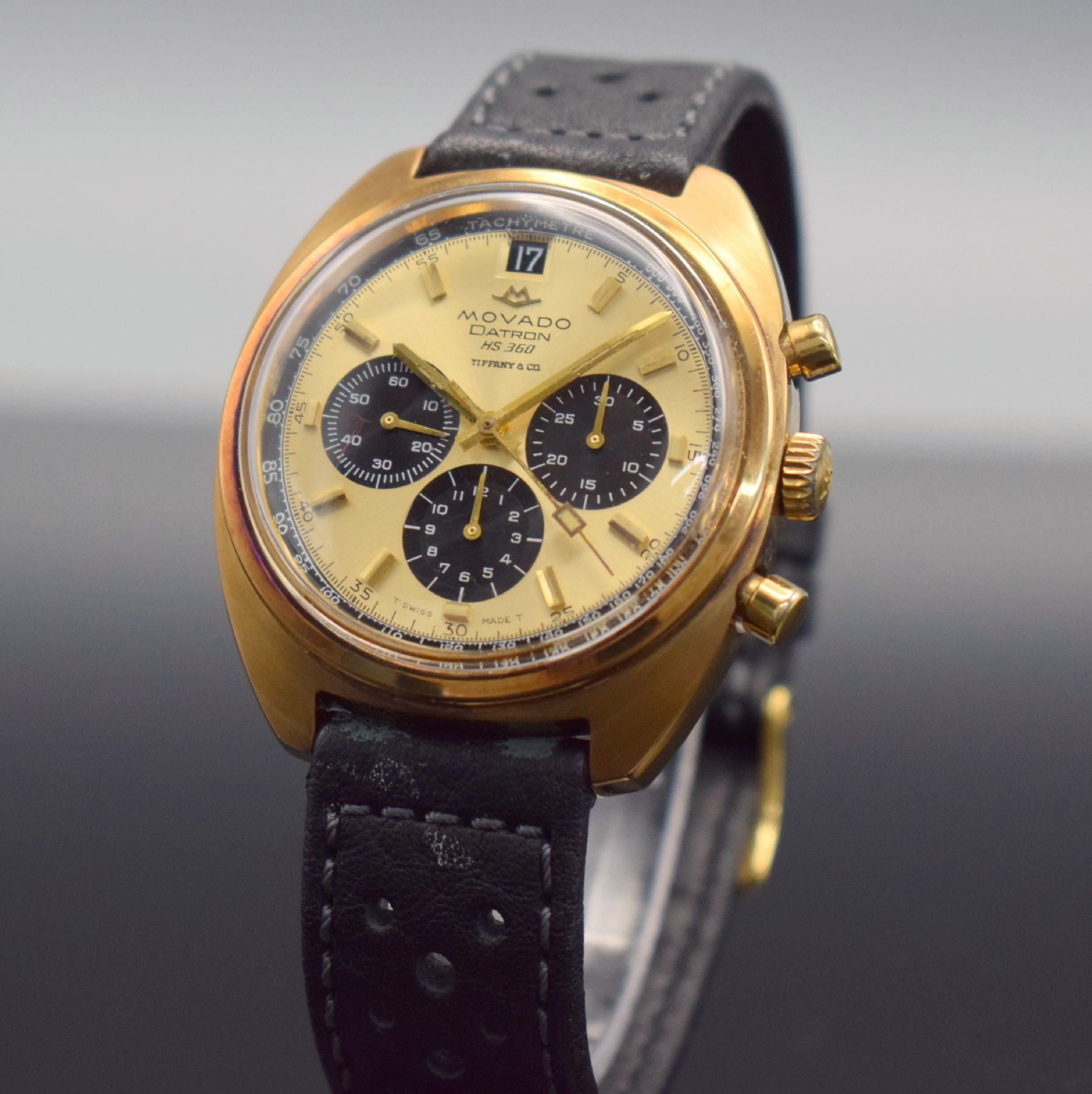 Detail b: MOVADO Datron HS 360 SUB-SEA Schaltradchronograph in GG 585/000, Automatik, Schweiz um 1970, Boden verschr., gold. Zifferbl. m. späterer Tiffany & ...