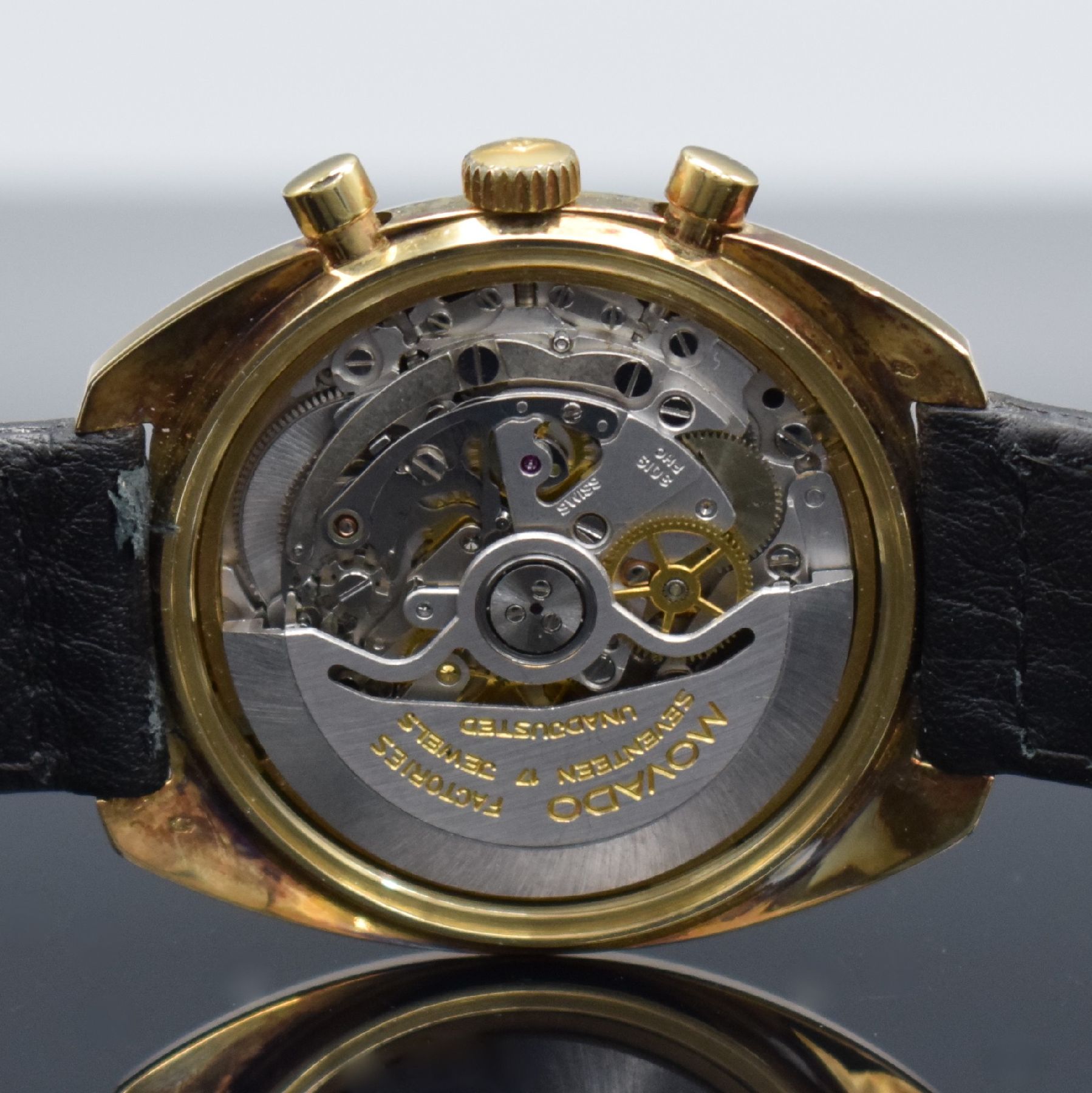Detail f: MOVADO Datron HS 360 SUB-SEA Schaltradchronograph in GG 585/000, Automatik, Schweiz um 1970, Boden verschr., gold. Zifferbl. m. späterer Tiffany & ...