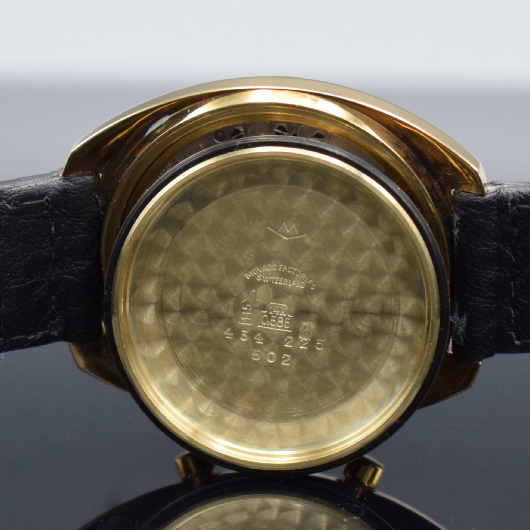 Detail h: MOVADO Datron HS 360 SUB-SEA Schaltradchronograph in GG 585/000, Automatik, Schweiz um 1970, Boden verschr., gold. Zifferbl. m. späterer Tiffany & ...