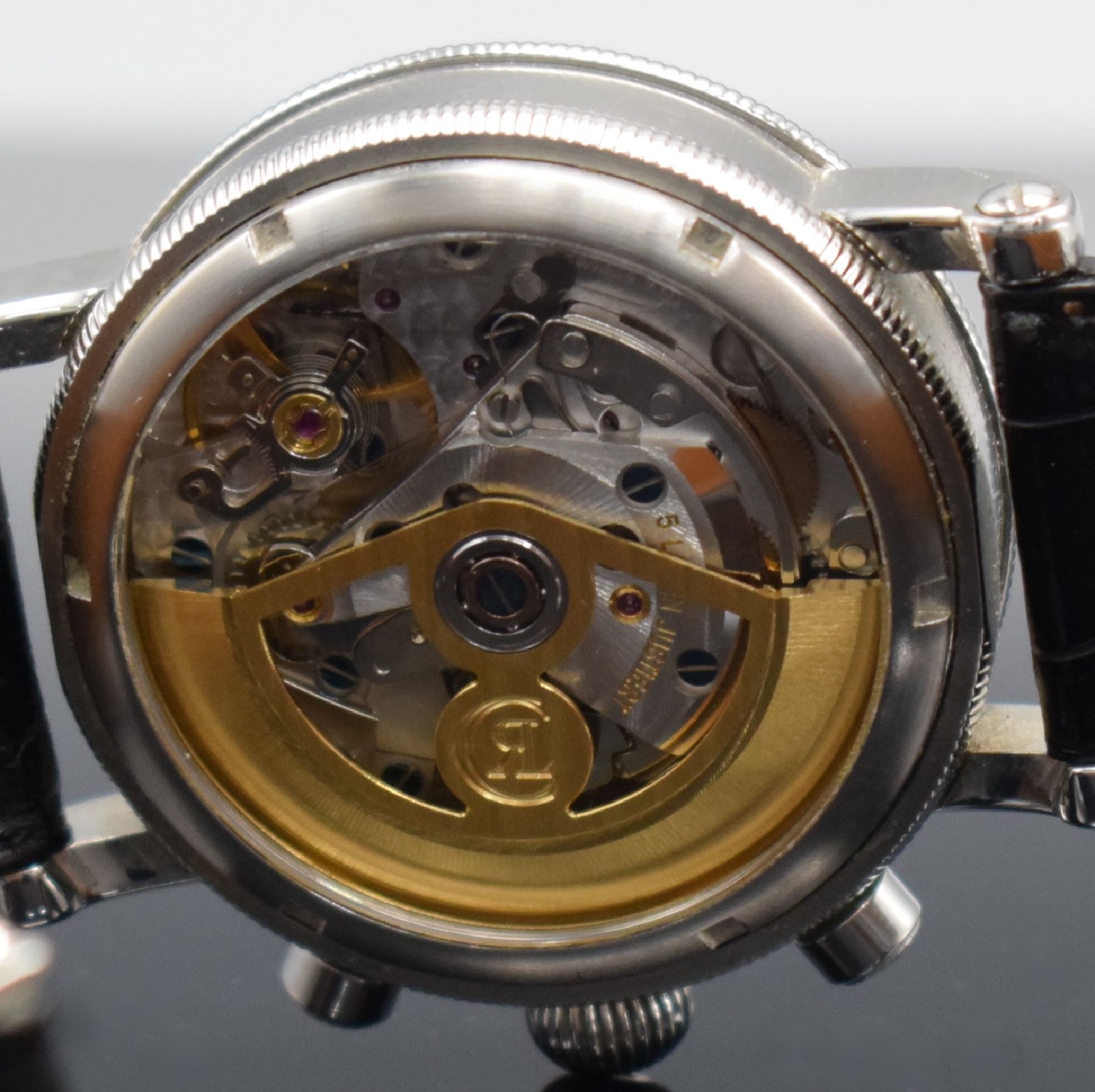 Detail f: CHRONOSWISS Kairos Armbandchronograph in Stahl Referenz CH 7523, Automatik, Schweiz/Deutschland um 1995, 3-teil. Geh. beids. vergl., geriffelte ...