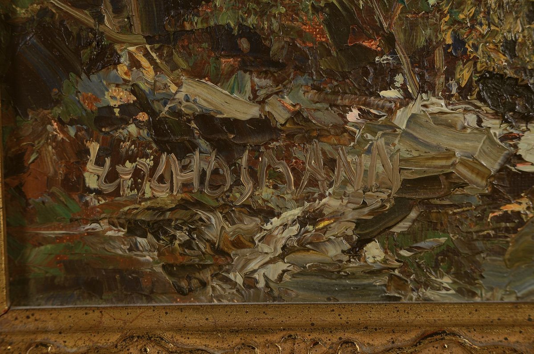 Detail a: Ludwig Gschossmann, 1894 Straßburg-1988 Tegernsee, Parforcejagd am Waldrand, Öl/Lwd, links unten signiert, ca. 50x 60cm, R. ca. 60x70cm