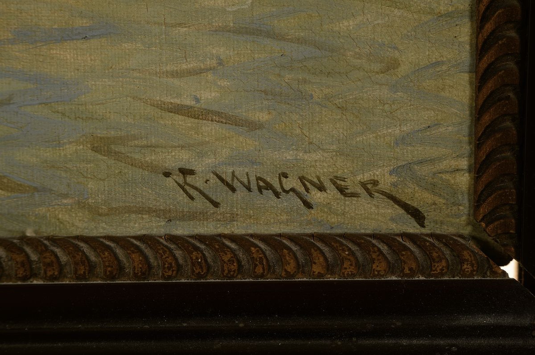 Detail a: Karl Wagner, 1839 Karlsruhe-1923 Düsseldorf, Holländische Hafenansicht, Öl/Lwd, rechts unten signiert, ca. 58x45cm, R. ca. 68x55cm, Rahmen besch.