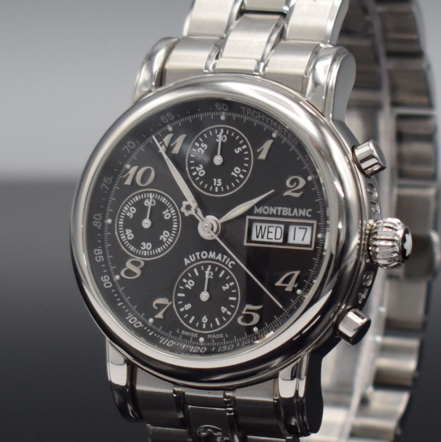 Detail c: MONTBLANC Meisterstück Herrenarmbanduhr mit Chronograph, Schweiz 2003, Automatik, Ref. 7016, beids. vergl. Edelstahlgeh. inkl. orig. Gliederband m. ...