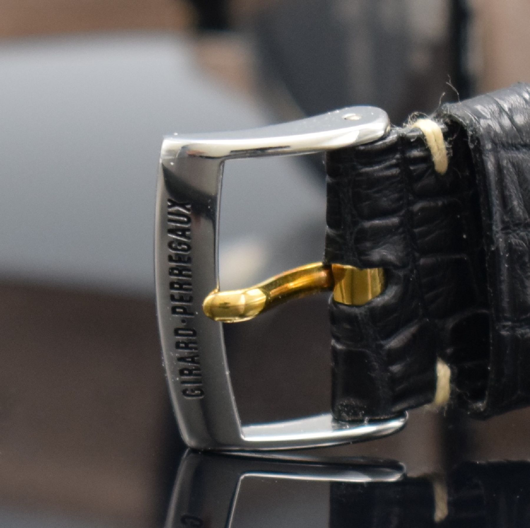 Detail d: GIRARD PERREGAUX GP 90 "World Time" Herrenarmbanduhr mit 2er Zeitzone, Schweiz verk. 12/2000, Automatik, Ref. 1010, Edelstahlgeh. teils ...