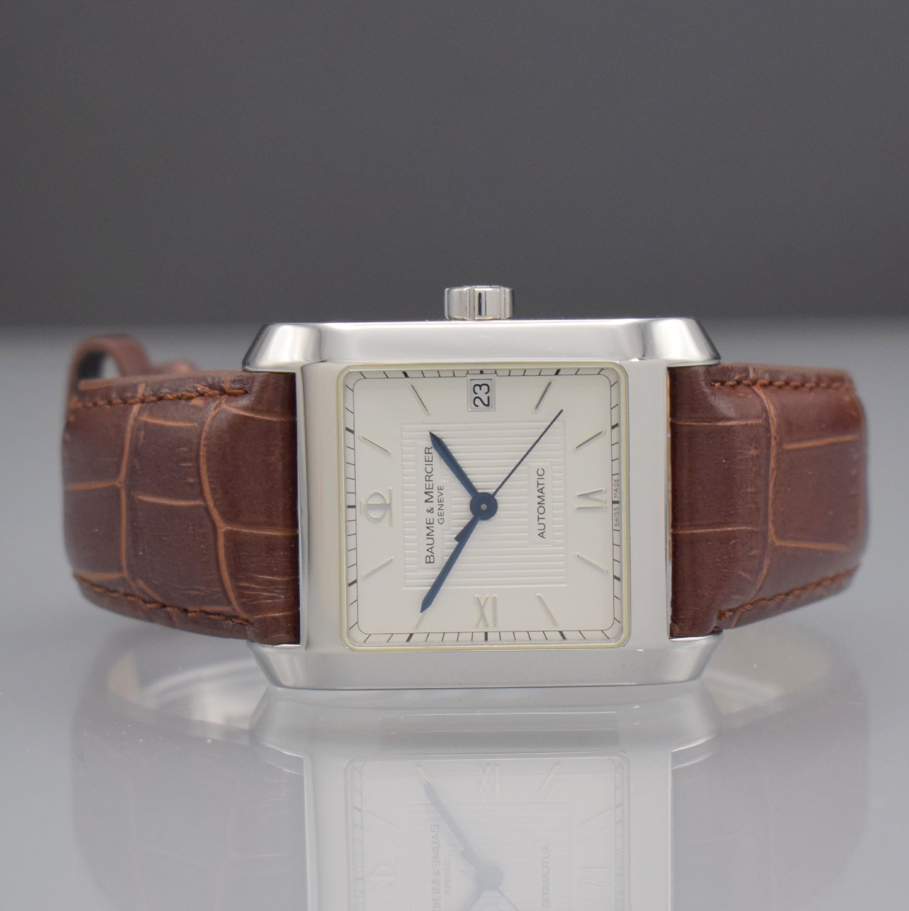 BAUME & MERCIER Herrenarmbanduhr Hampton Classic, Schweiz um 2008, Automatik, Ref. 65597, Edelstahlgeh., Lederband m. orig. dopp. Faltschl., Boden m. ...
