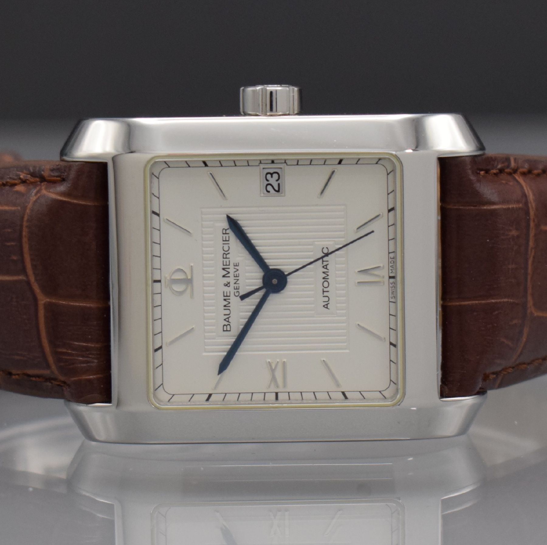 Detail a: BAUME & MERCIER Herrenarmbanduhr Hampton Classic, Schweiz um 2008, Automatik, Ref. 65597, Edelstahlgeh., Lederband m. orig. dopp. Faltschl., Boden m. ...