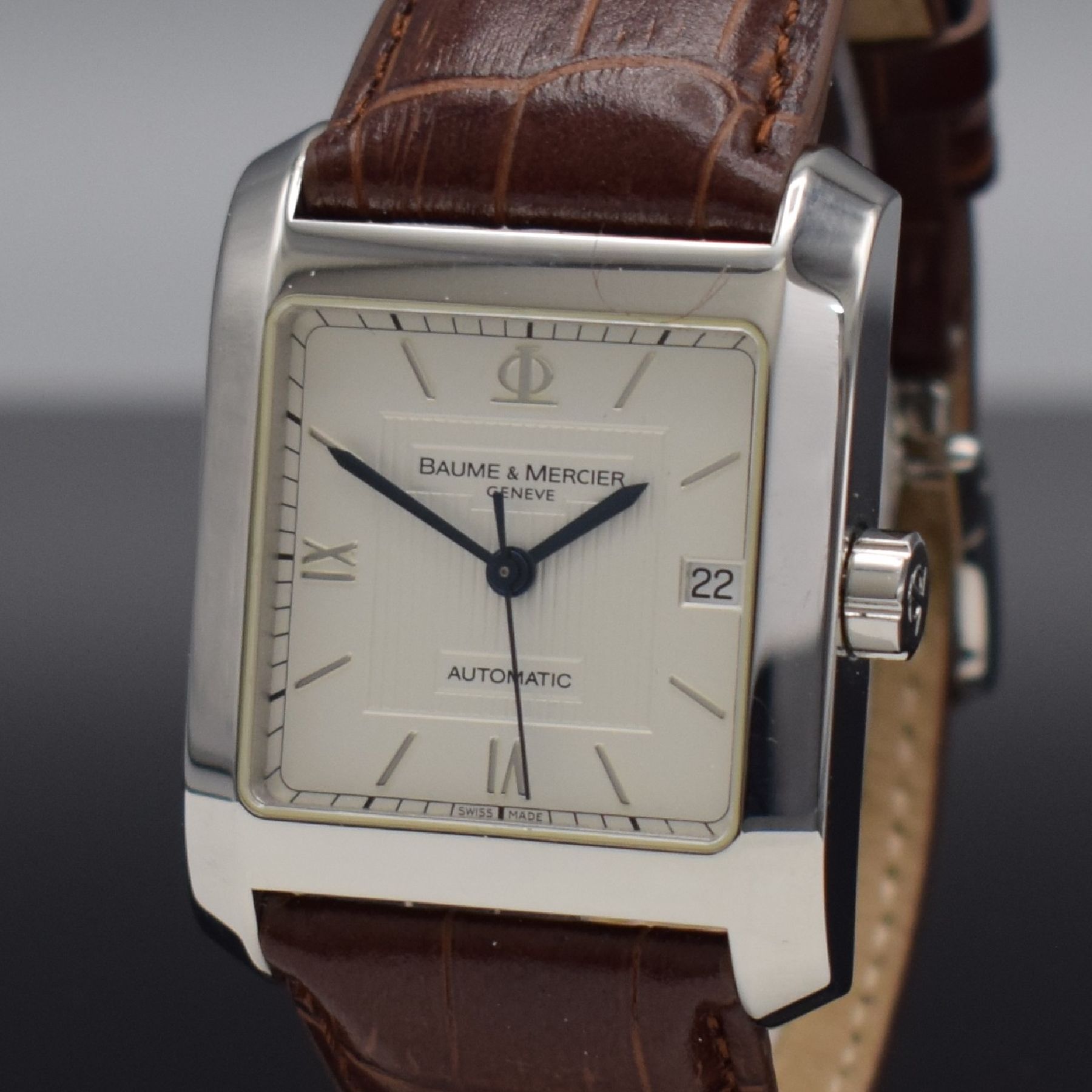 Detail c: BAUME & MERCIER Herrenarmbanduhr Hampton Classic, Schweiz um 2008, Automatik, Ref. 65597, Edelstahlgeh., Lederband m. orig. dopp. Faltschl., Boden m. ...