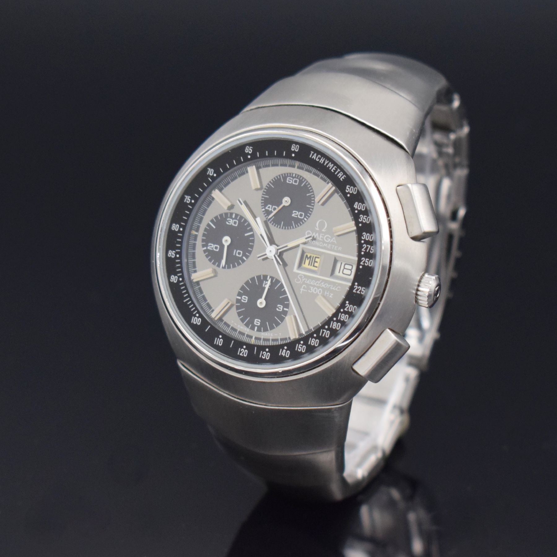 Detail b: OMEGA Chronometer Speedsonic f 300 Hz sog. "Lobster" seltener Armbandchronograph, Schweiz um 1975, Stimmgabelschwinger, Ref. 188.0001 / ...