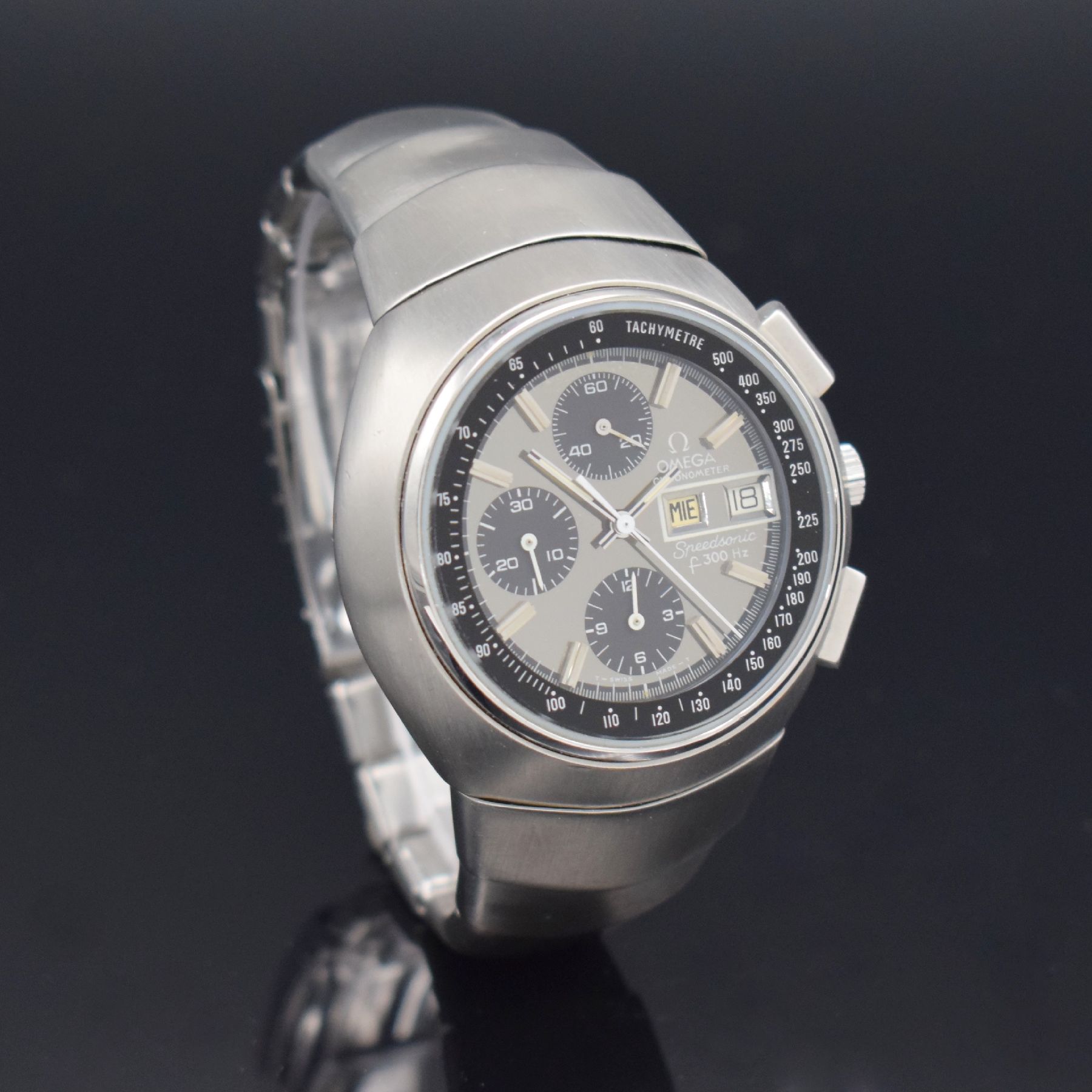 Detail g: OMEGA Chronometer Speedsonic f 300 Hz sog. "Lobster" seltener Armbandchronograph, Schweiz um 1975, Stimmgabelschwinger, Ref. 188.0001 / ...