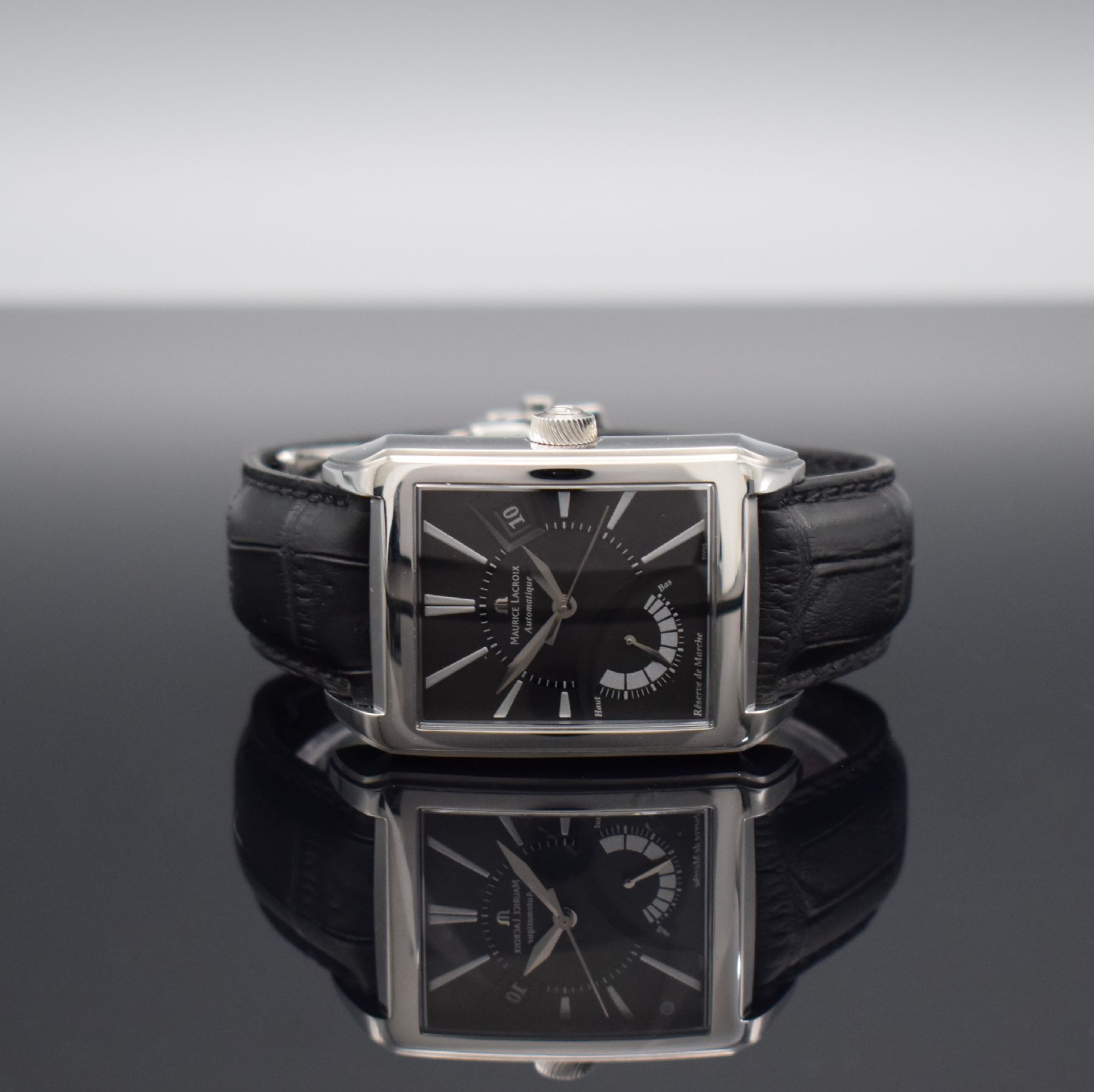 MAURICE LACROIX Herrenarmbanduhr Serie Pontos Réserve de Marche, Schweiz um 2008, Automatik, Ref. PT6157, beids. vergl. Edelstahlgeh., Boden 4-fach ...