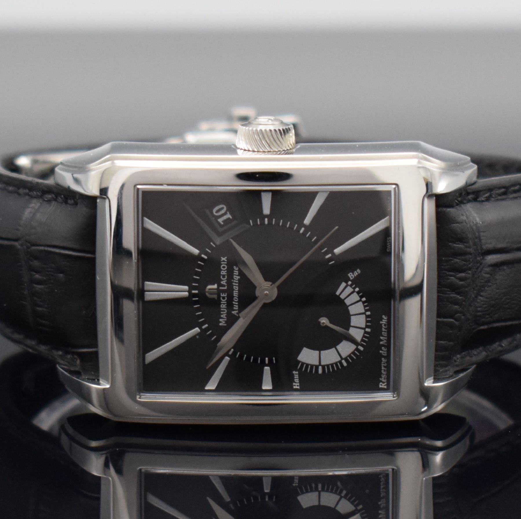 Detail a: MAURICE LACROIX Herrenarmbanduhr Serie Pontos Réserve de Marche, Schweiz um 2008, Automatik, Ref. PT6157, beids. vergl. Edelstahlgeh., Boden 4-fach ...