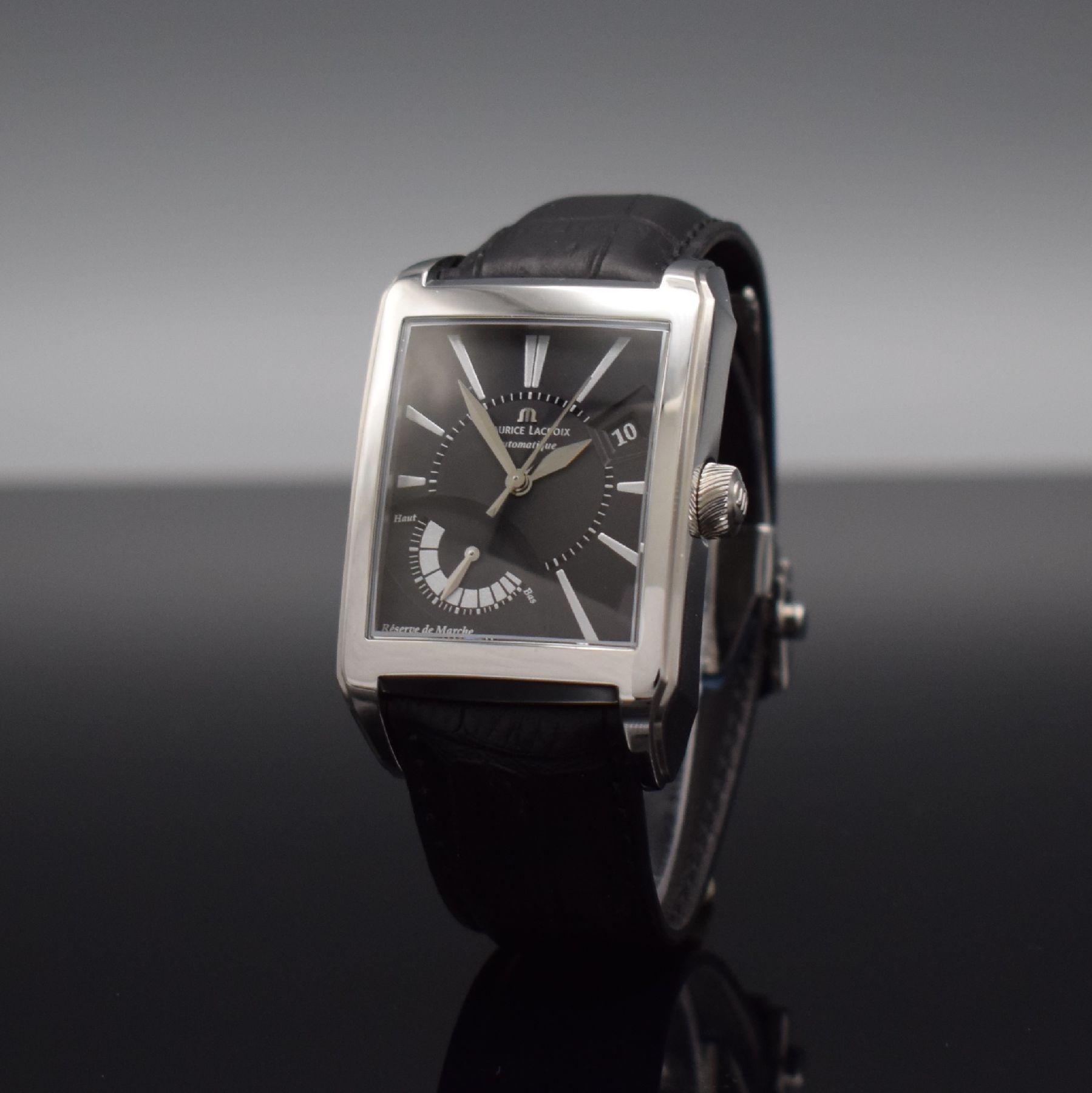 Detail b: MAURICE LACROIX Herrenarmbanduhr Serie Pontos Réserve de Marche, Schweiz um 2008, Automatik, Ref. PT6157, beids. vergl. Edelstahlgeh., Boden 4-fach ...